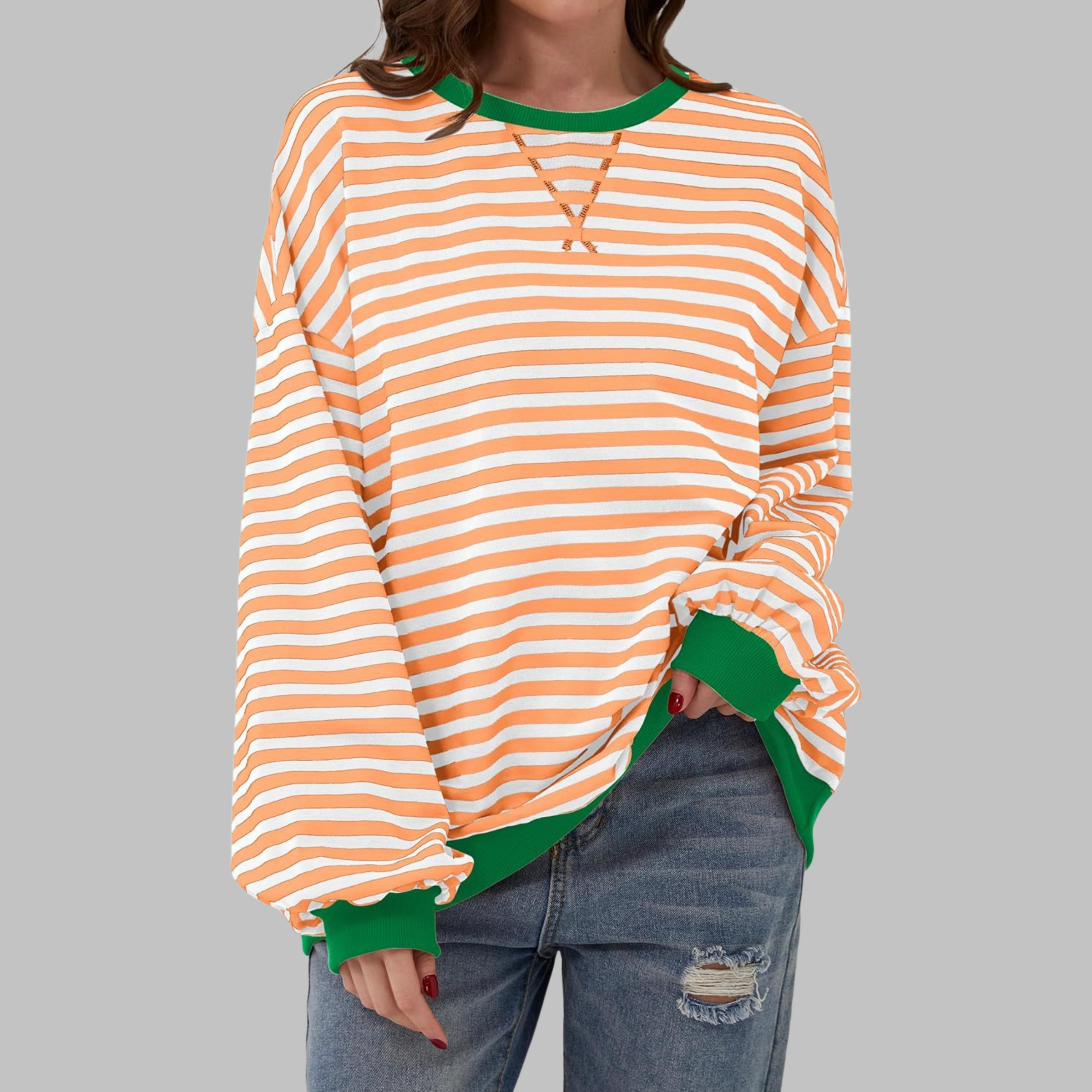 Kula™ - Casual Long Sleeve Round Neck Striped Sweatshirt