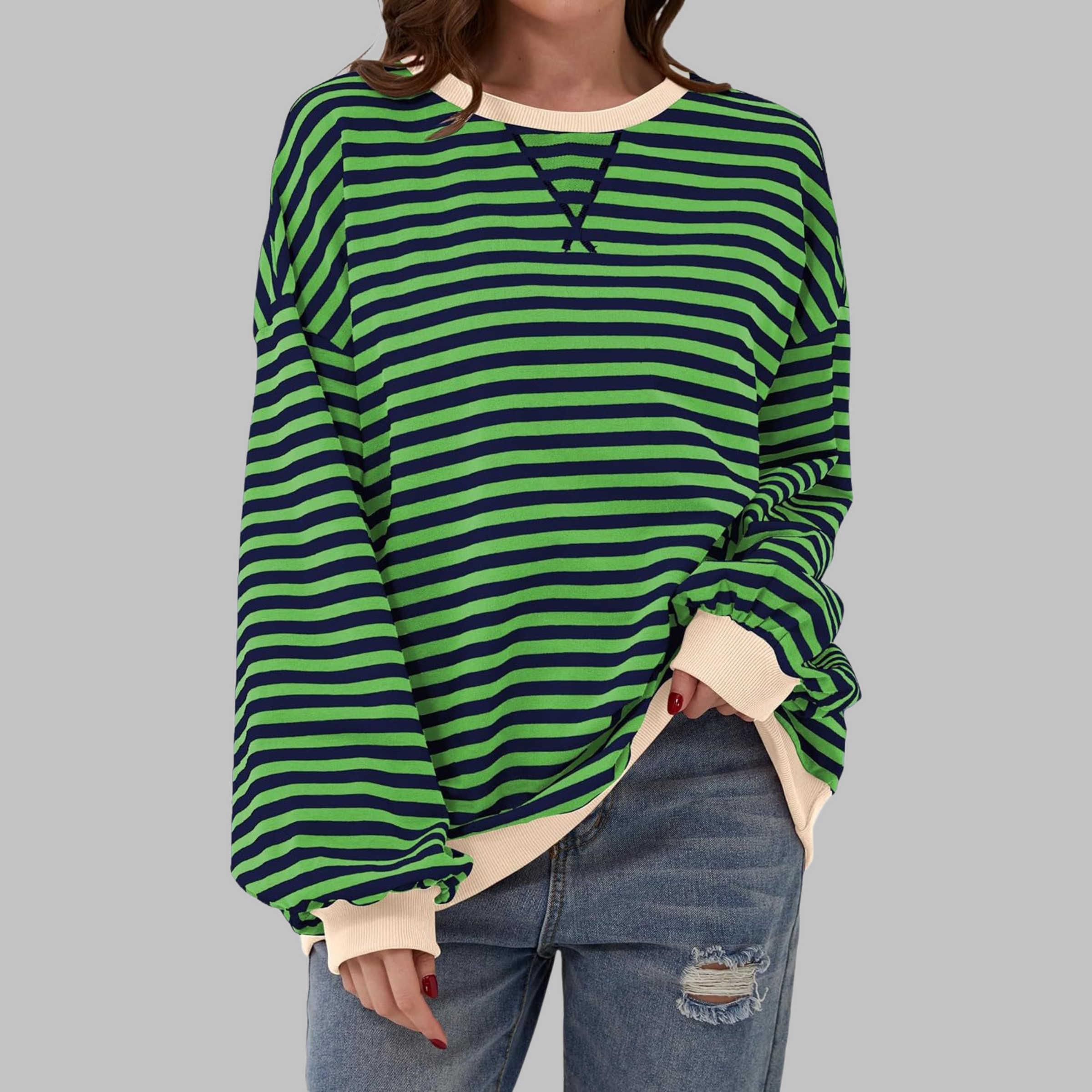 Kula™ - Casual Long Sleeve Round Neck Striped Sweatshirt