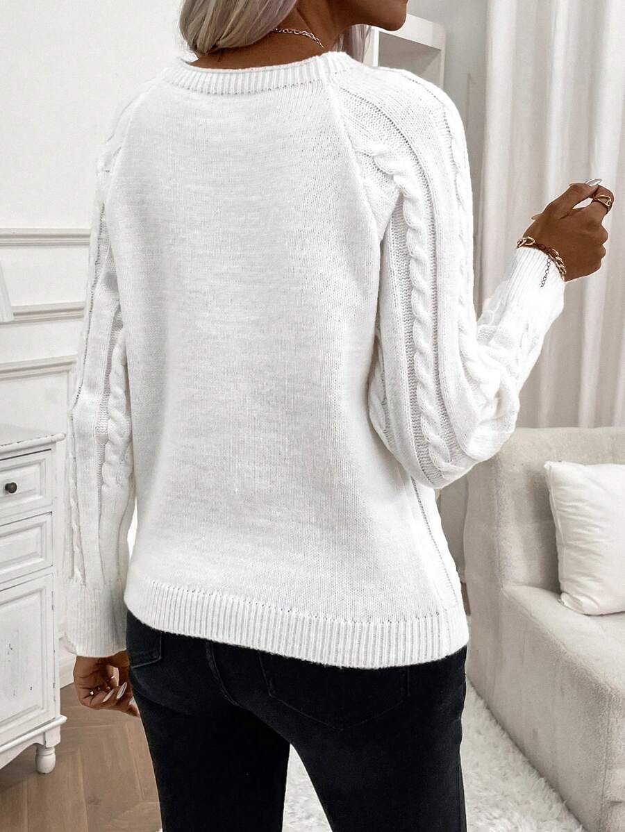 Clara – Button-Detail Cable Knit Sweater