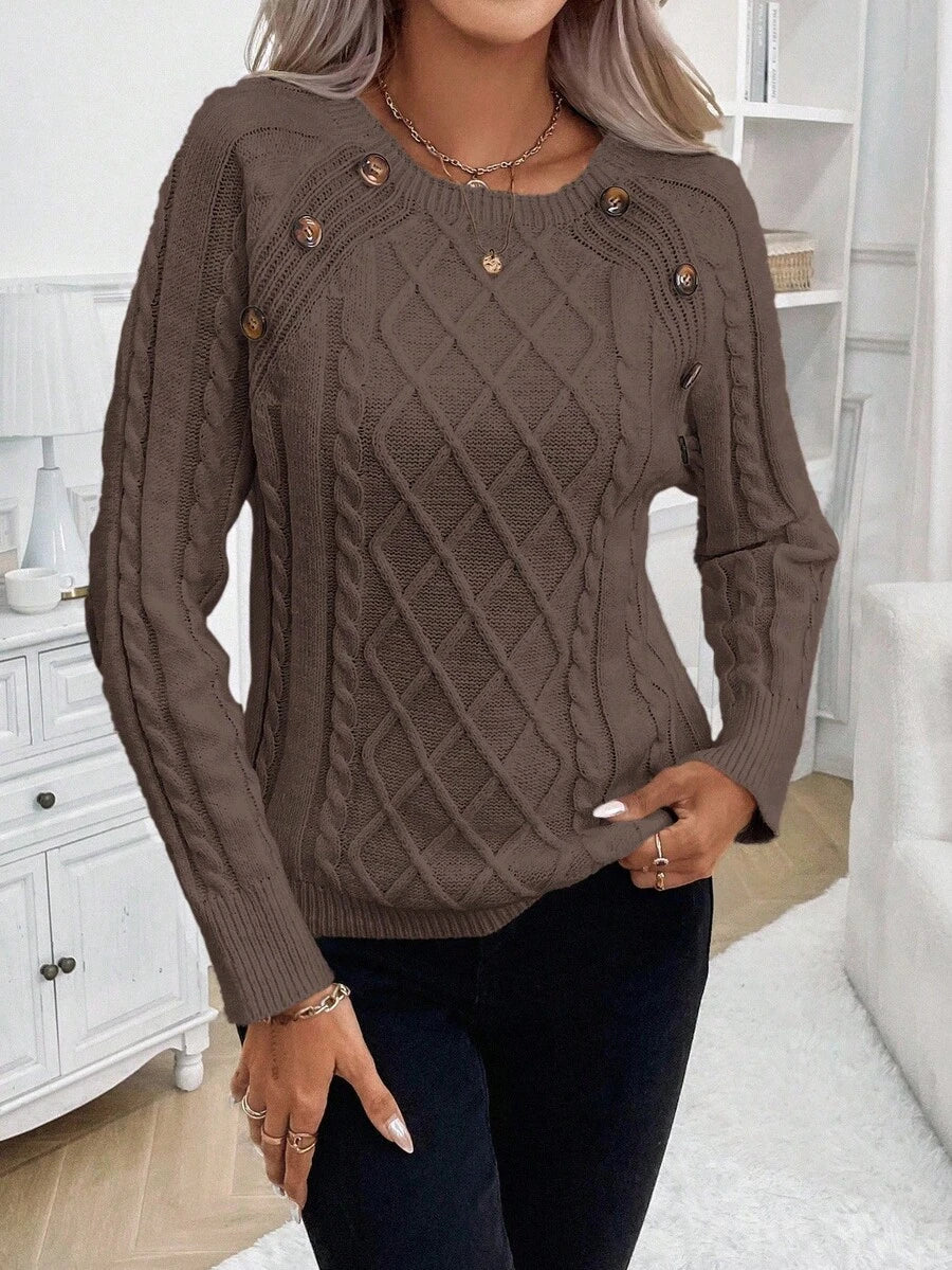 Clara – Button-Detail Cable Knit Sweater