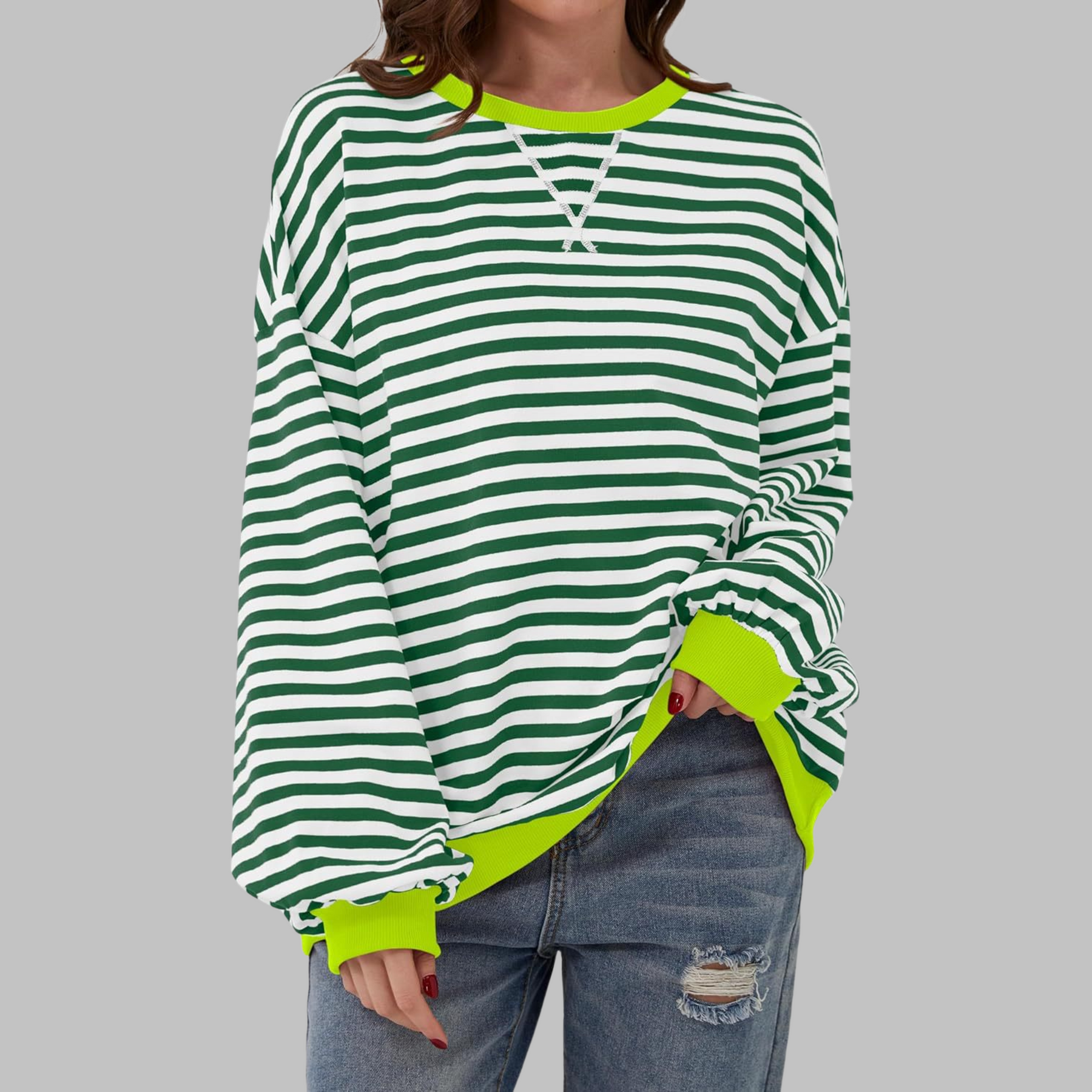 Kula™ - Casual Long Sleeve Round Neck Striped Sweatshirt