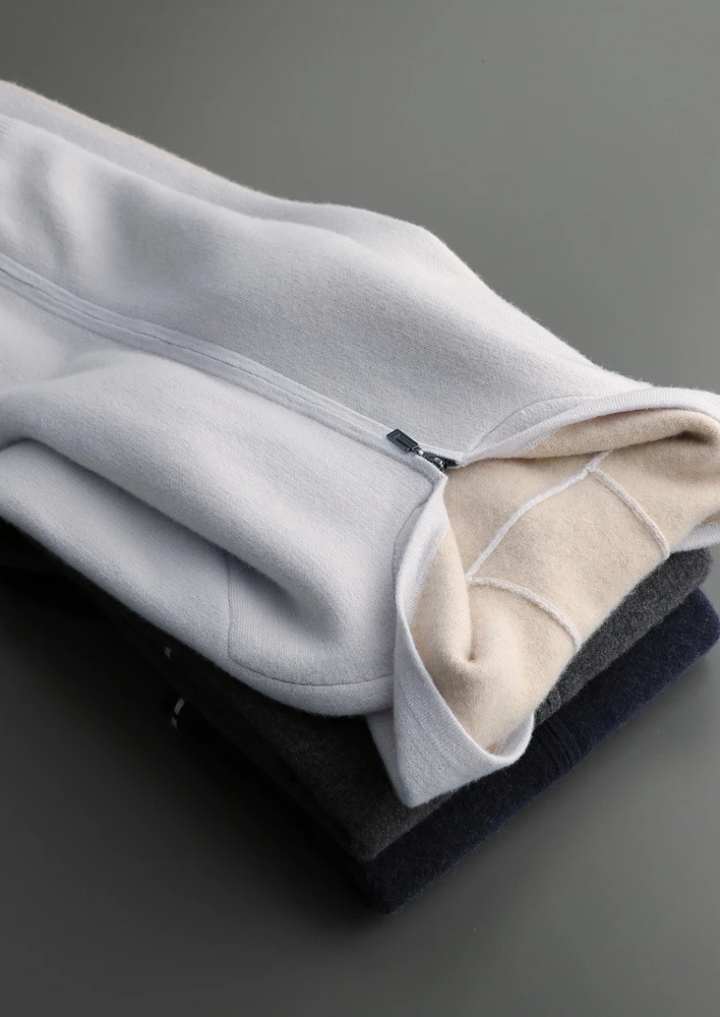 100% CASHMERE TWO -TONE ZIPPER HOODIE