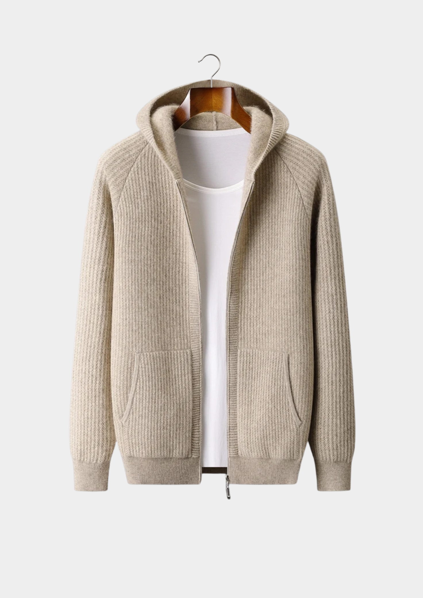 RIBBED ZIPPER HOODIE