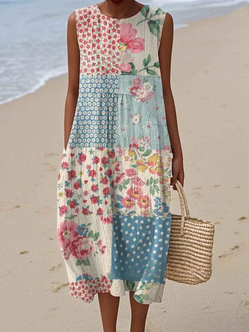 Megan | Vintage Printed Loose Fit Summer Maxi Dress
