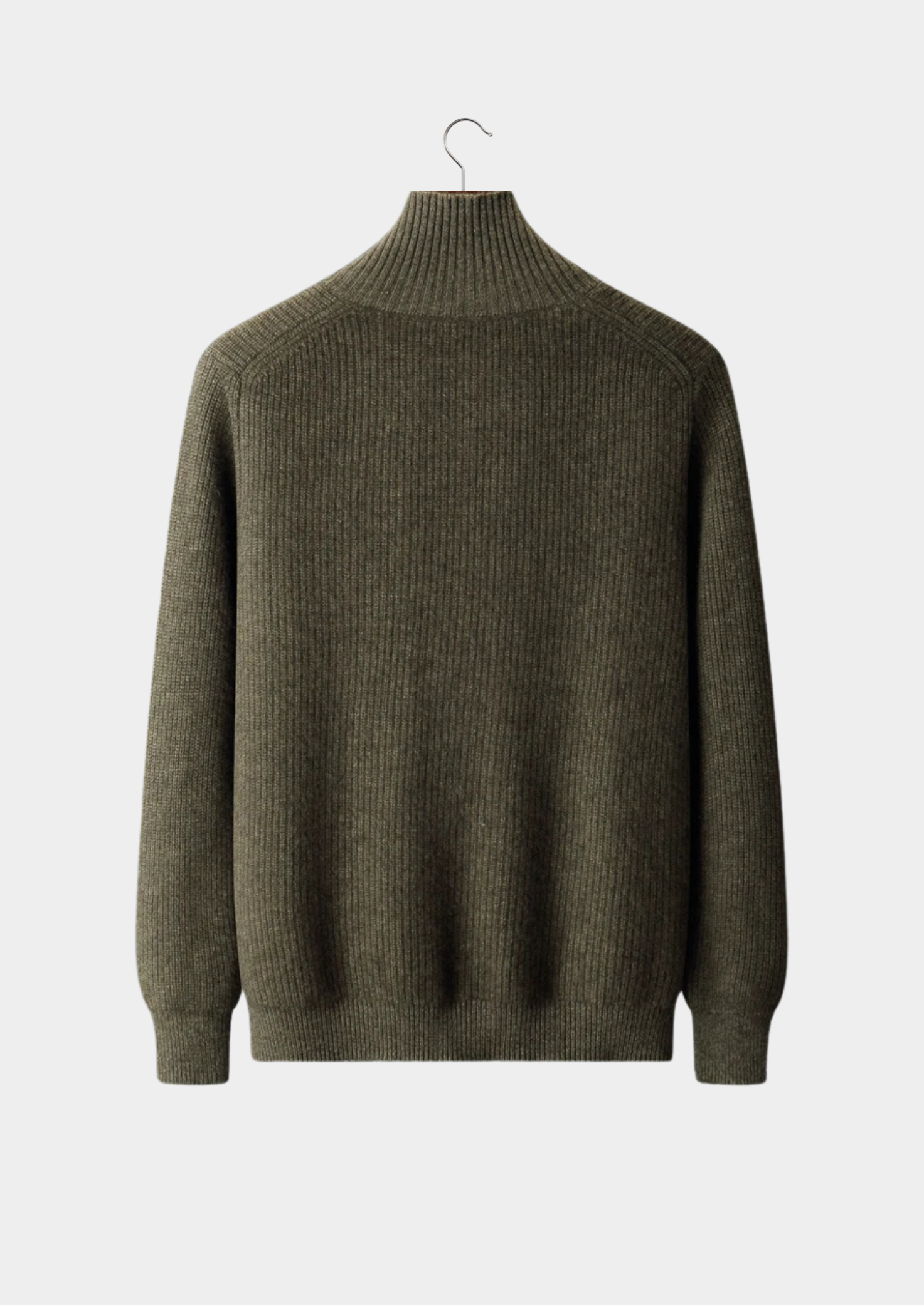 100% CASHMERE RIBBED HIGH COLLAR CARDIGAN
