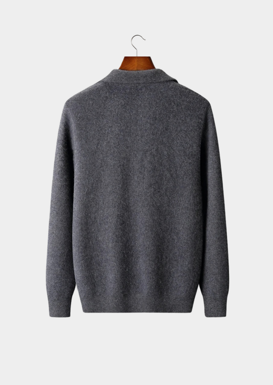 100% CASHMERE ZIP POLO CARDIGAN