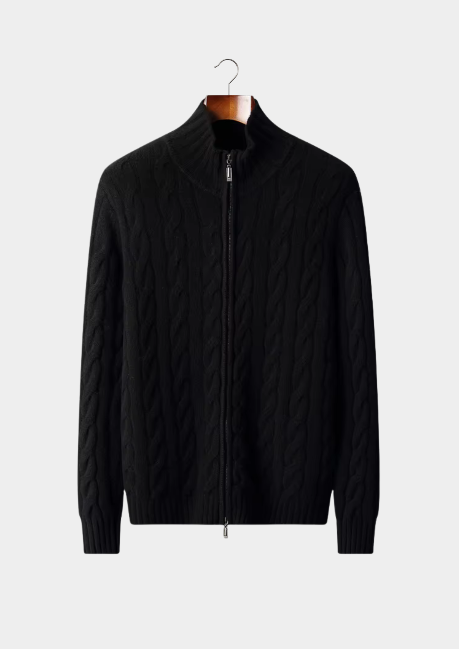 WOOL DUAL-ZIP CABLE CARDIGAN