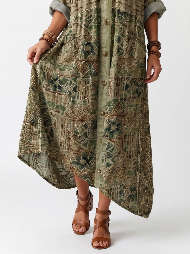 Aleta | Vestito Midi Oversized con Bottoni e Tasche