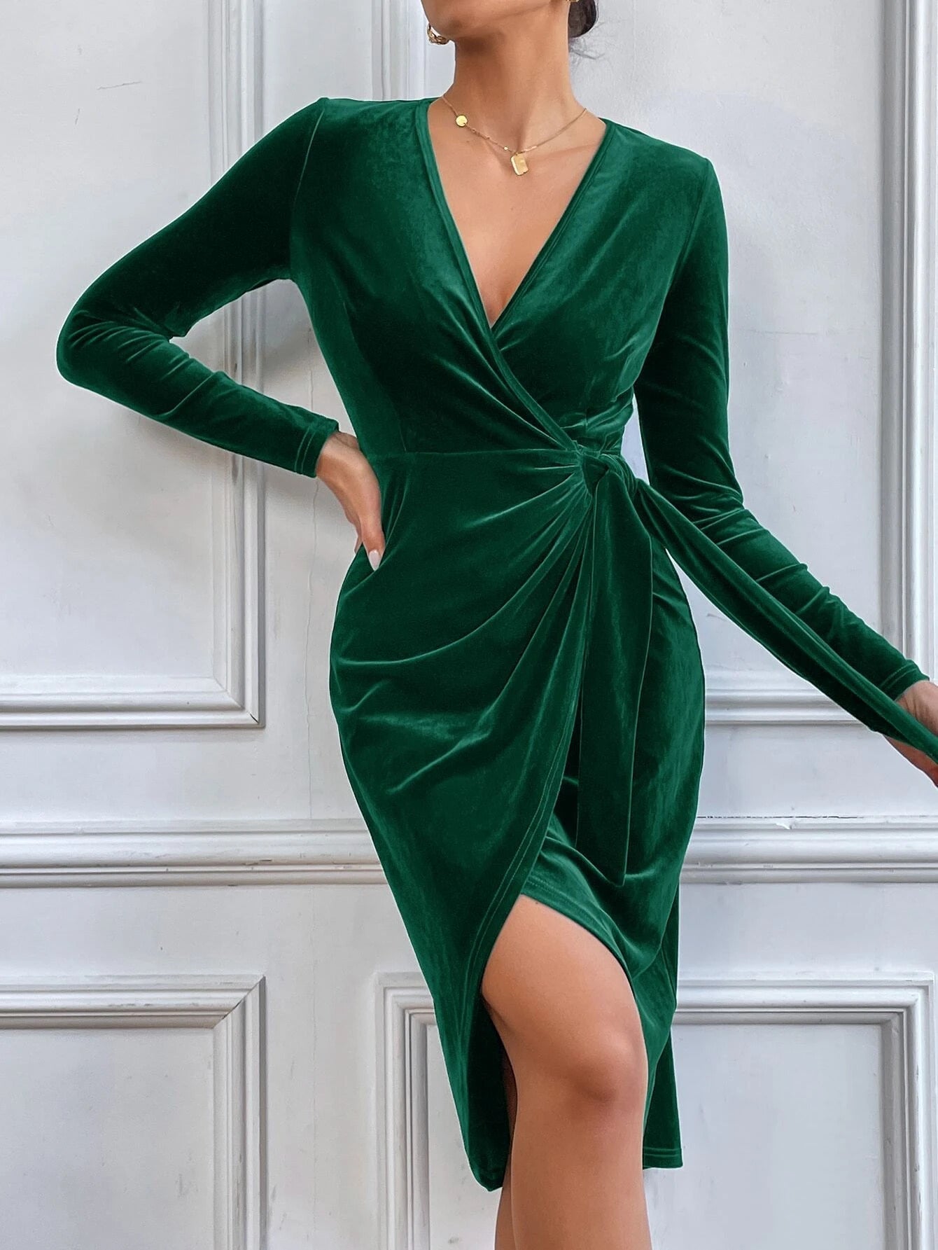 Madison – Royal Blue Velvet Wrap Midi Dress