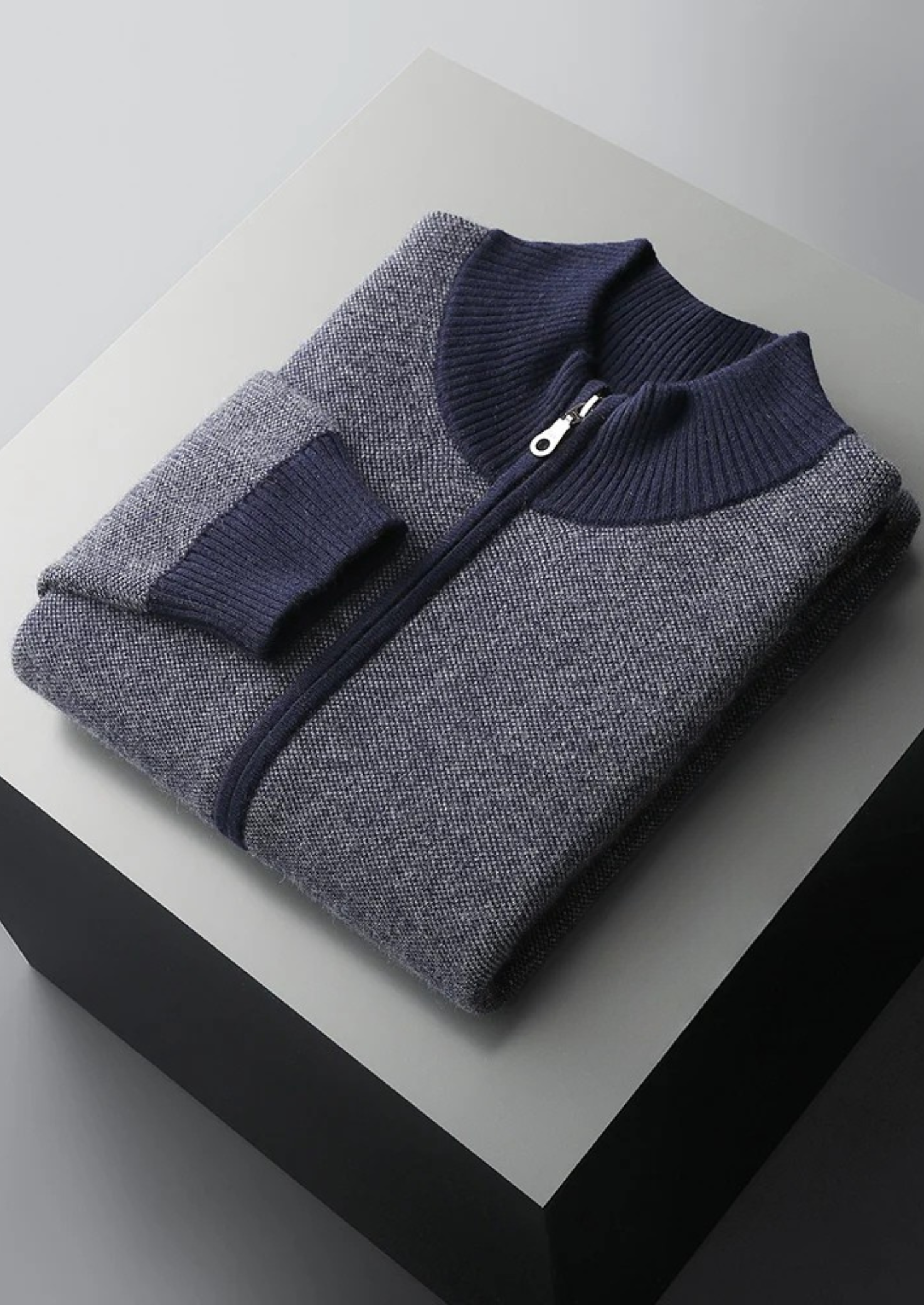 100% CASHMERE JACQUARD ZIP CARDIGAN