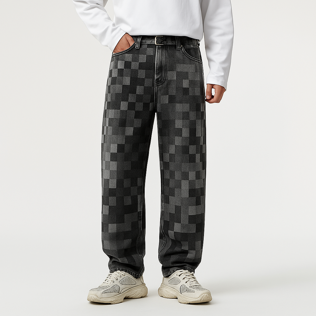Pixel Effect Denim Jeans for Men