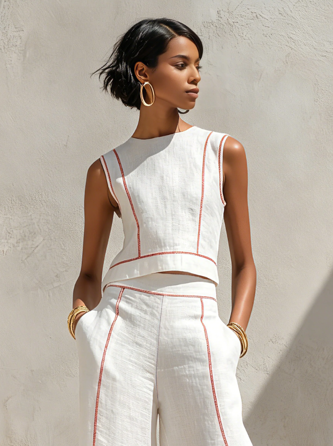 Vittoria | Coordinato bianco con top smanicato e pantaloni a gamba larga