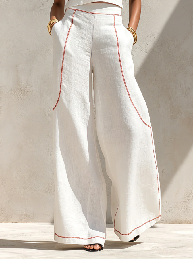 Vittoria | Coordinato bianco con top smanicato e pantaloni a gamba larga