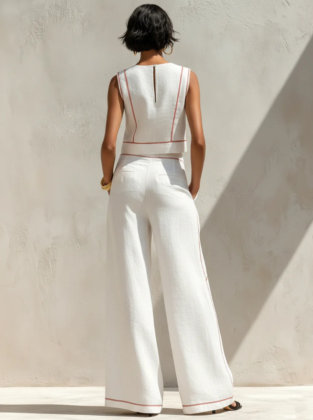 Vittoria | Coordinato bianco con top smanicato e pantaloni a gamba larga