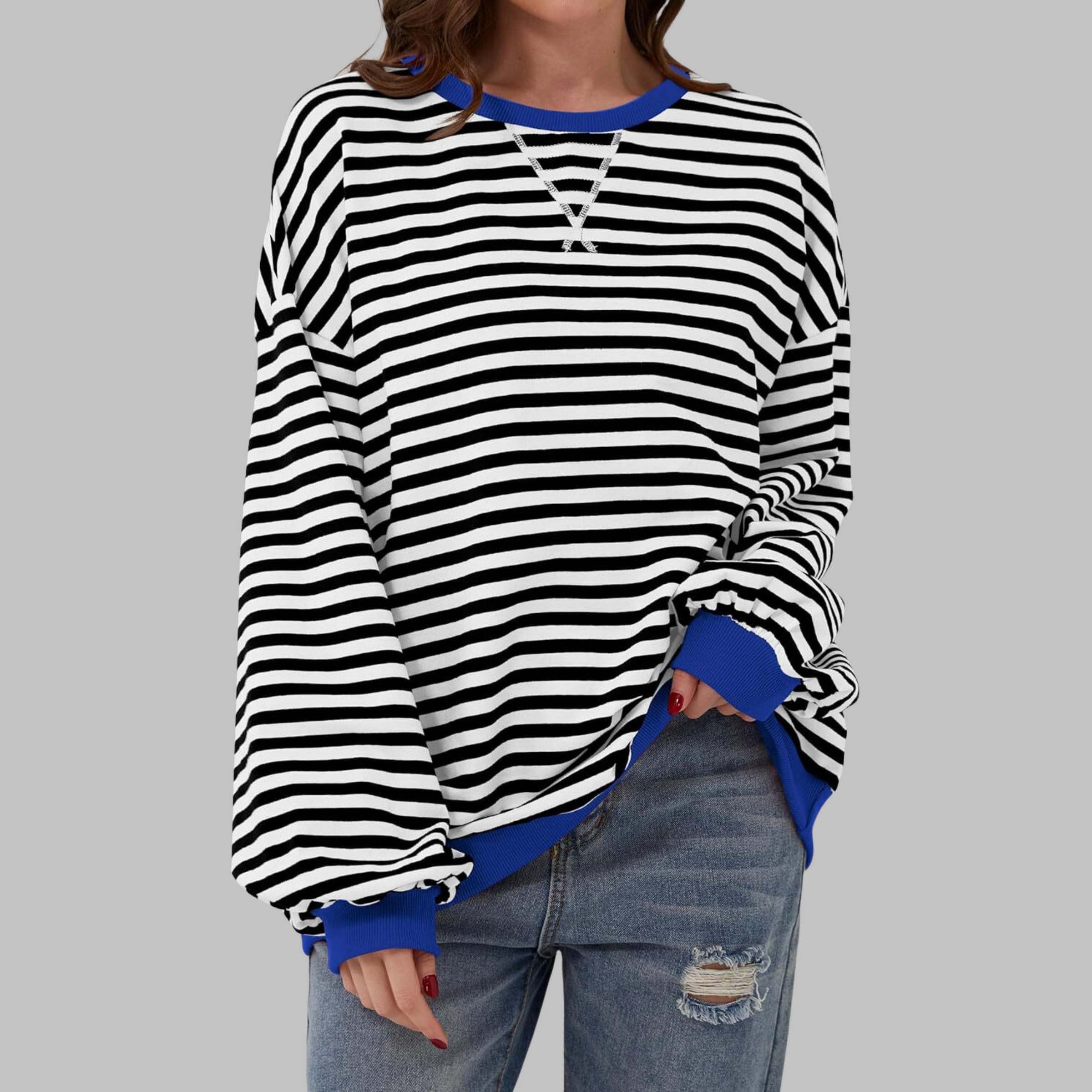 Kula™ - Casual Long Sleeve Round Neck Striped Sweatshirt