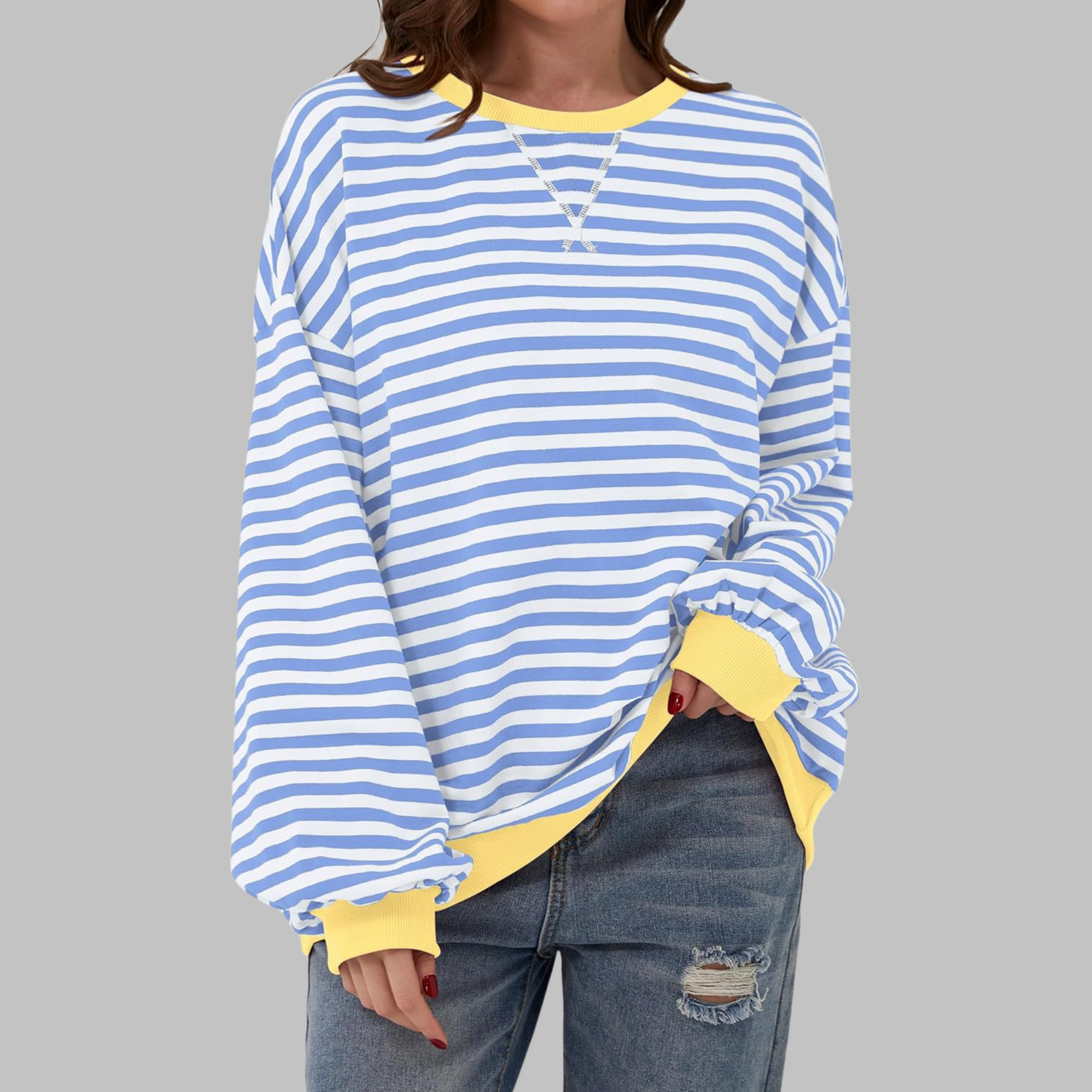 Kula™ - Casual Long Sleeve Round Neck Striped Sweatshirt