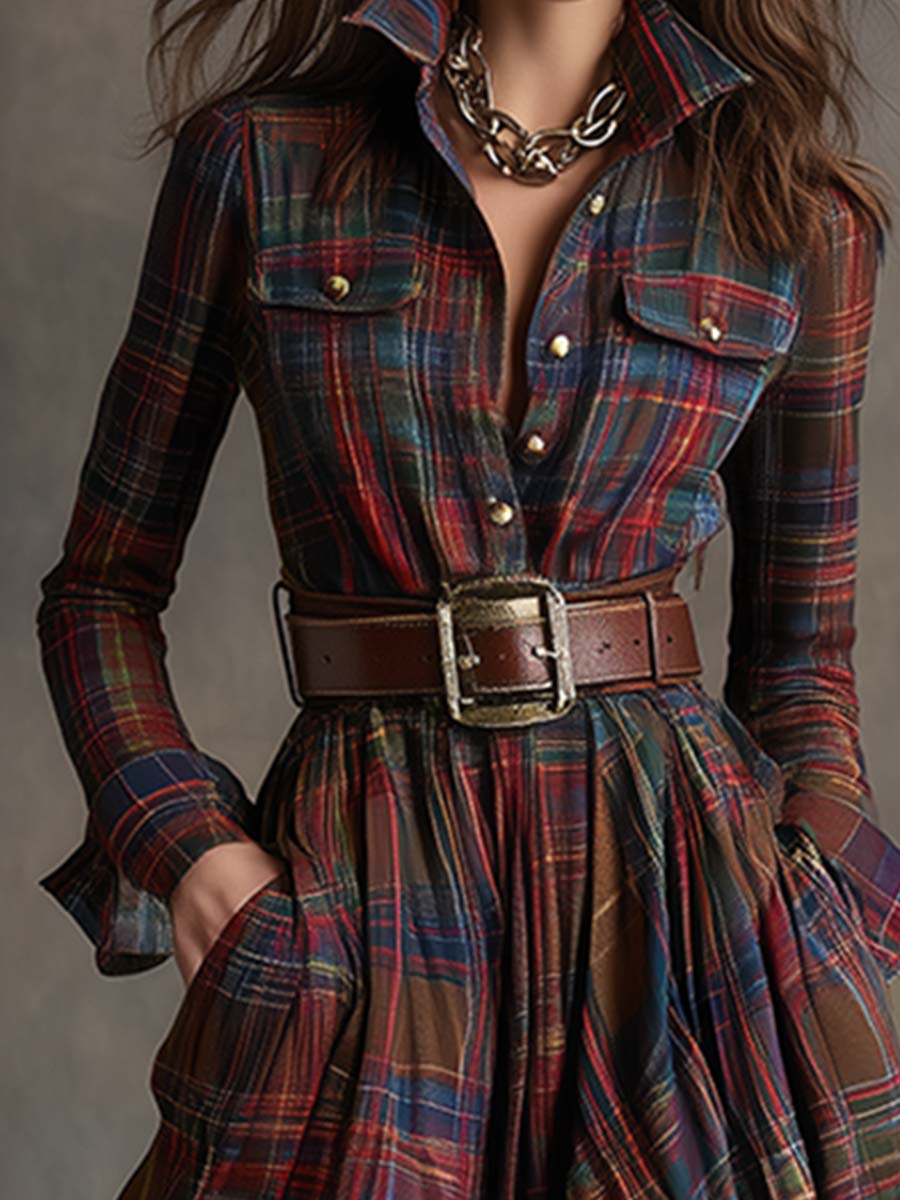 Scarlett | Plaid Maxi Shirt Dress Long Sleeve Belted Dress