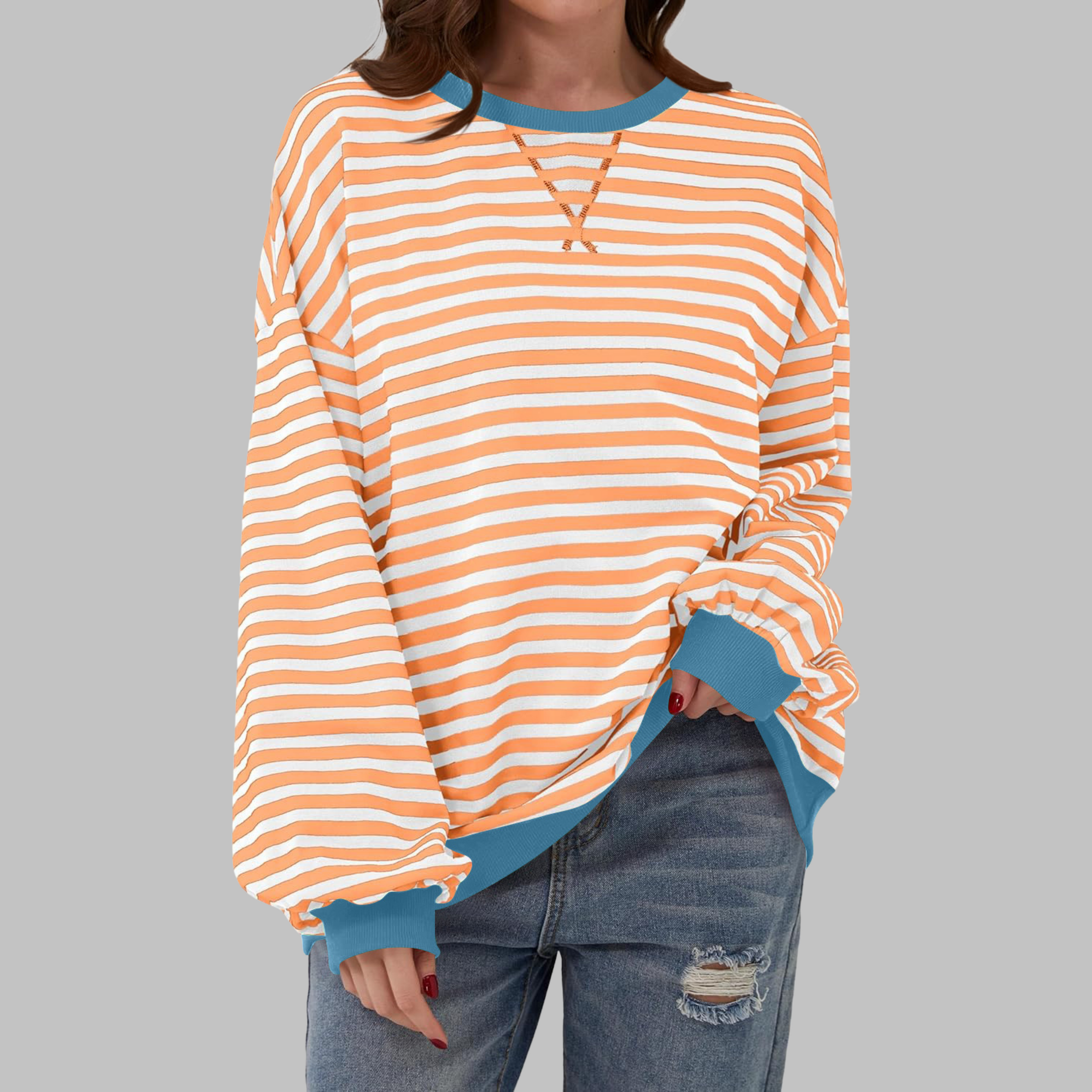Kula™ - Casual Long Sleeve Round Neck Striped Sweatshirt