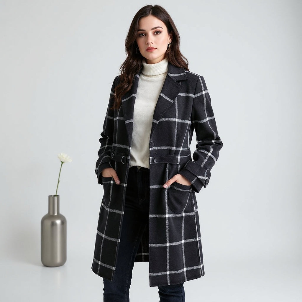 Valeria | Elegant Checked Wool Coat