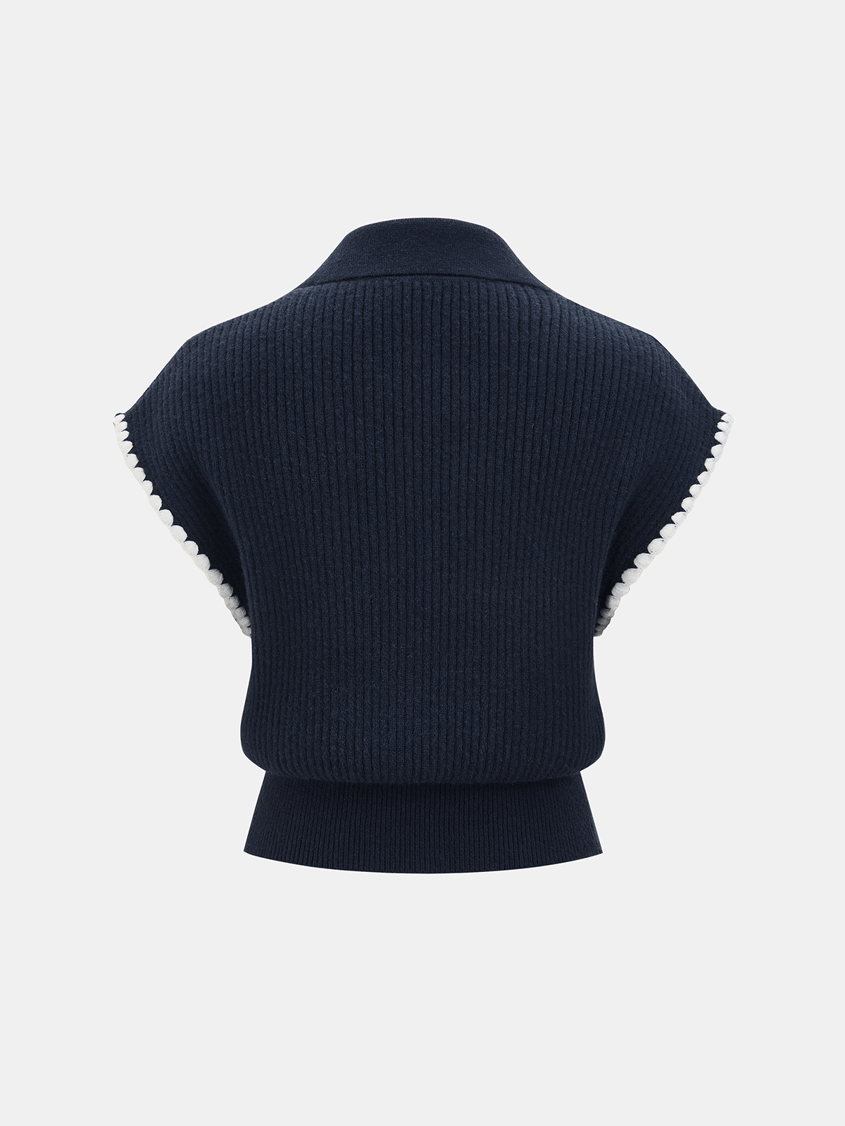 Metal Clasp Contrast Trim Collared Knit Vest