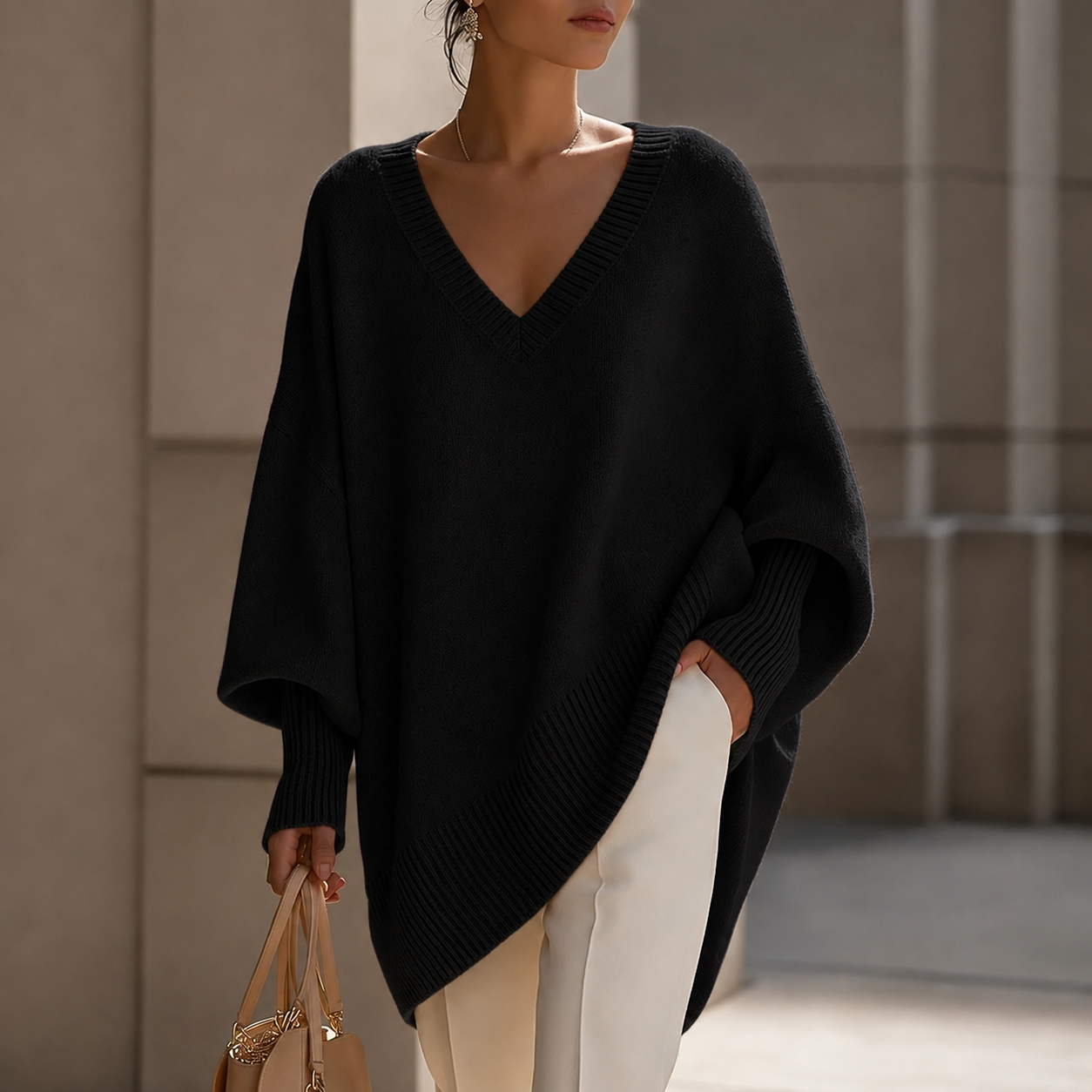 Élodie | Maglione Oversize Luxe con Collo a V
