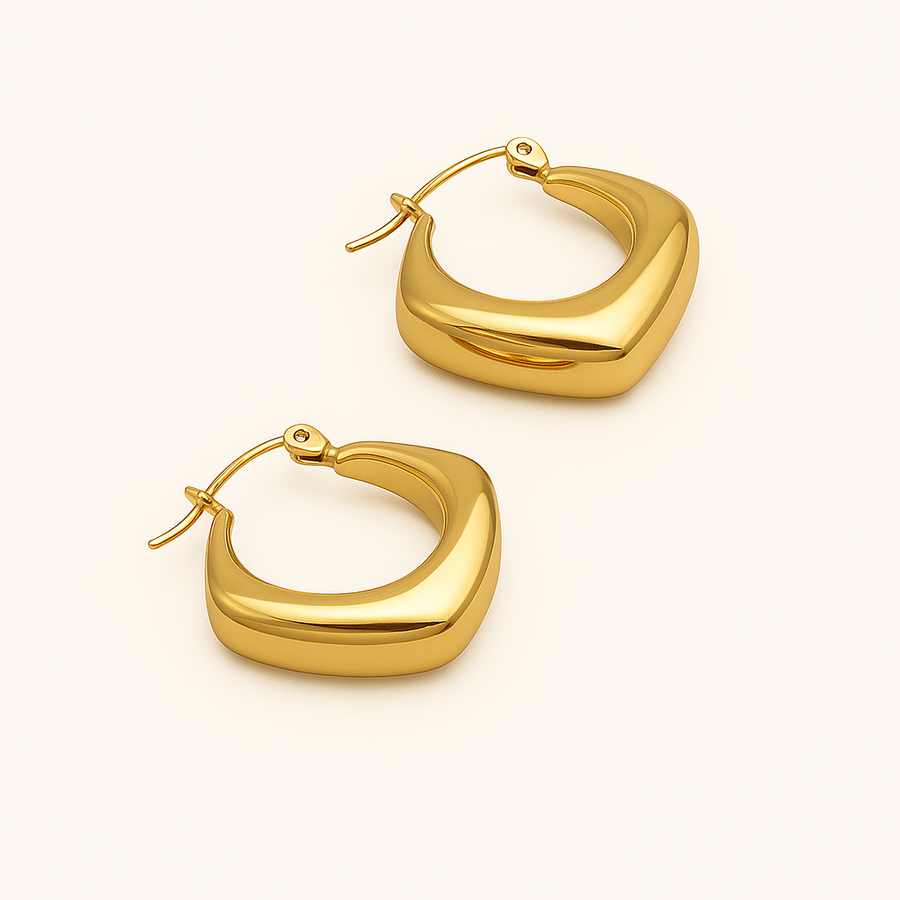 Gold Rhombus Hoop Earrings