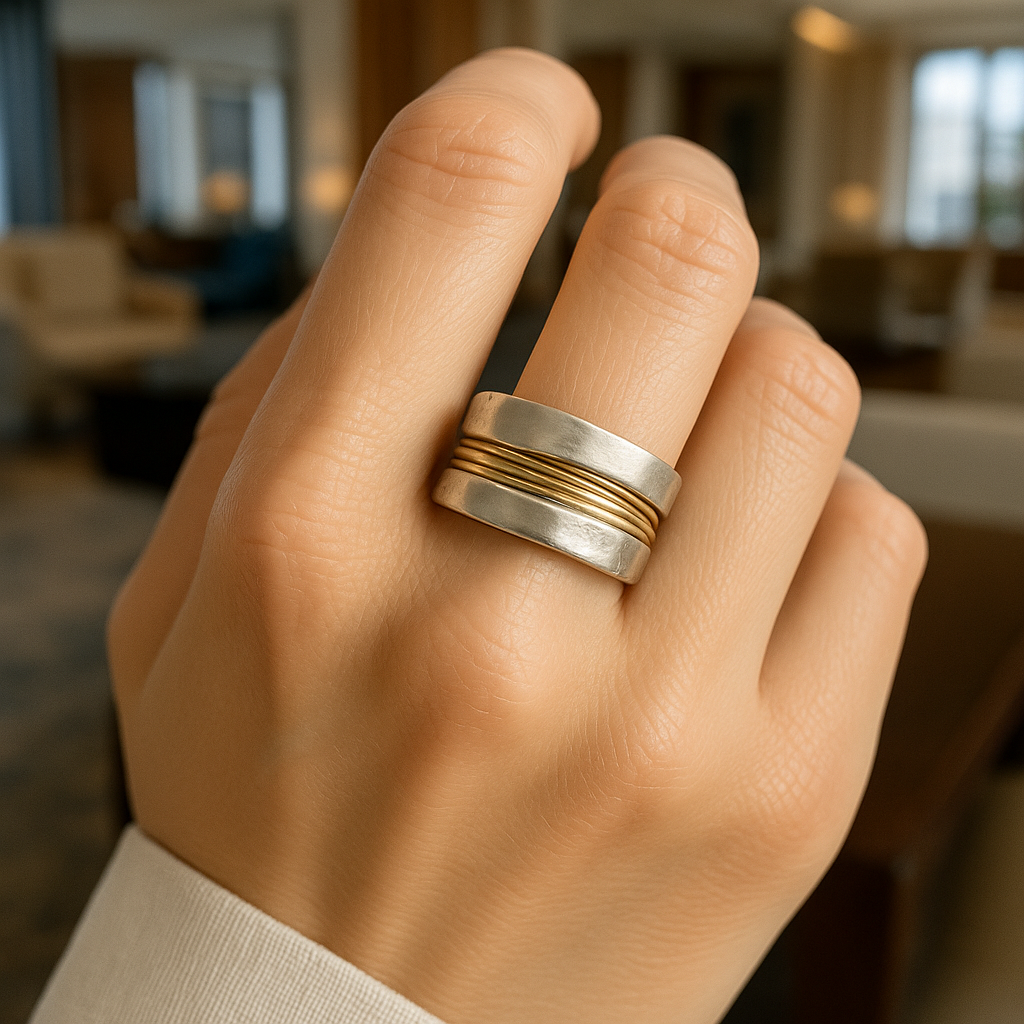 Silver-Golden Threads Ring