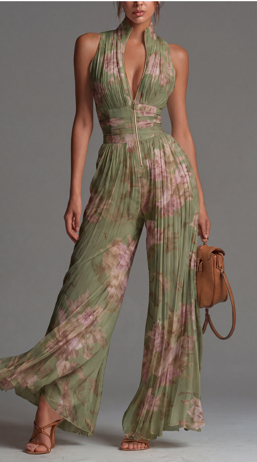 Zsófia Jumpsuit | Jumpsuit in chiffon plissettato verde
