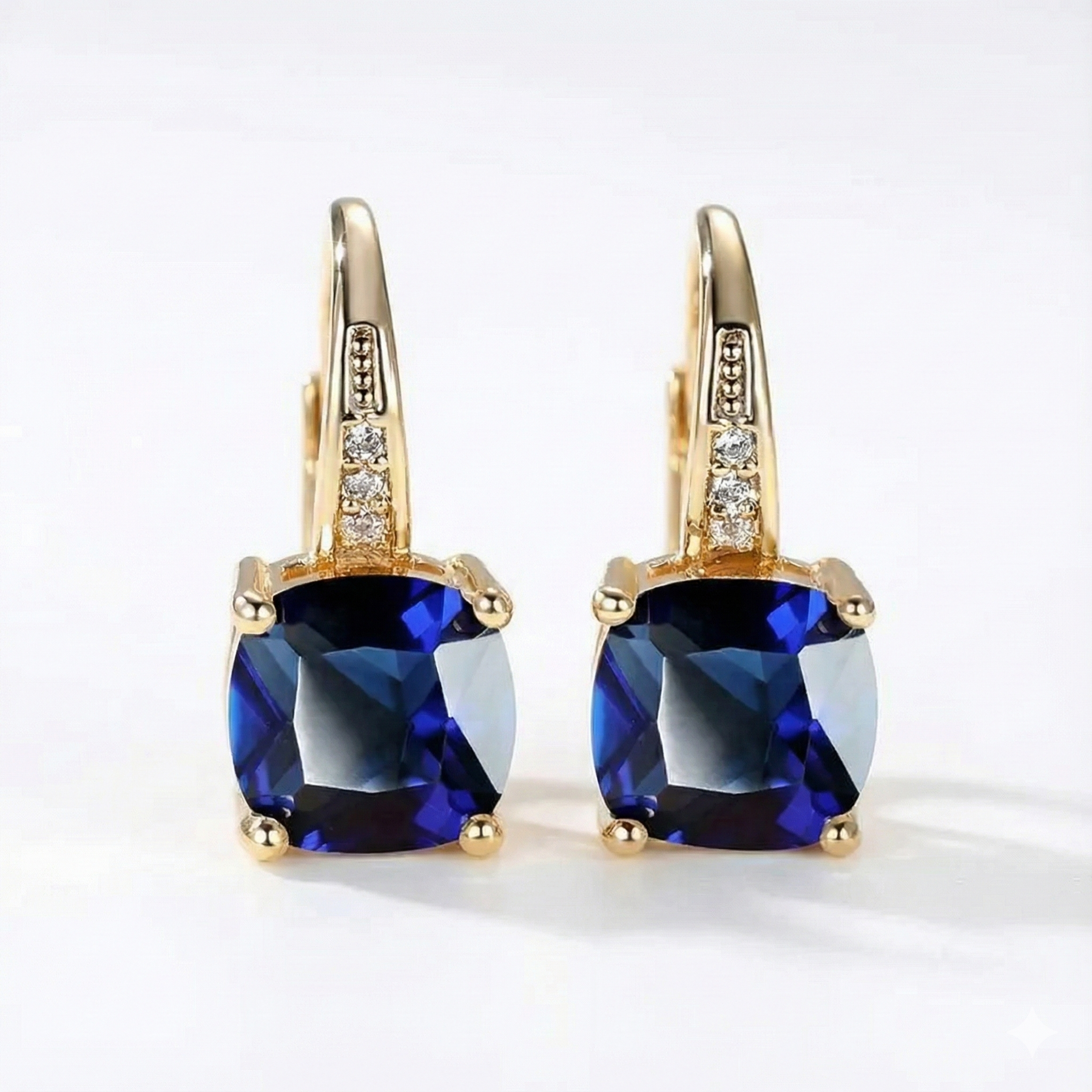 Mystic Sapphire Stone Hoop Gold Earrings