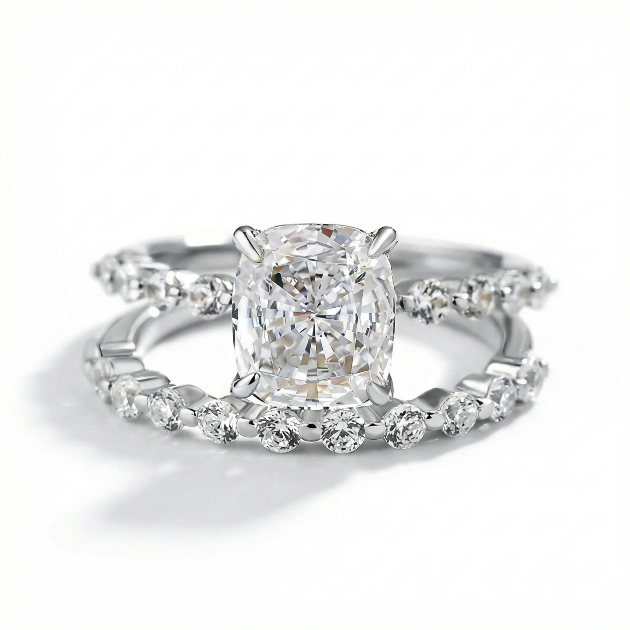 Bridal Cushion 2PC Ring Set | White Gold