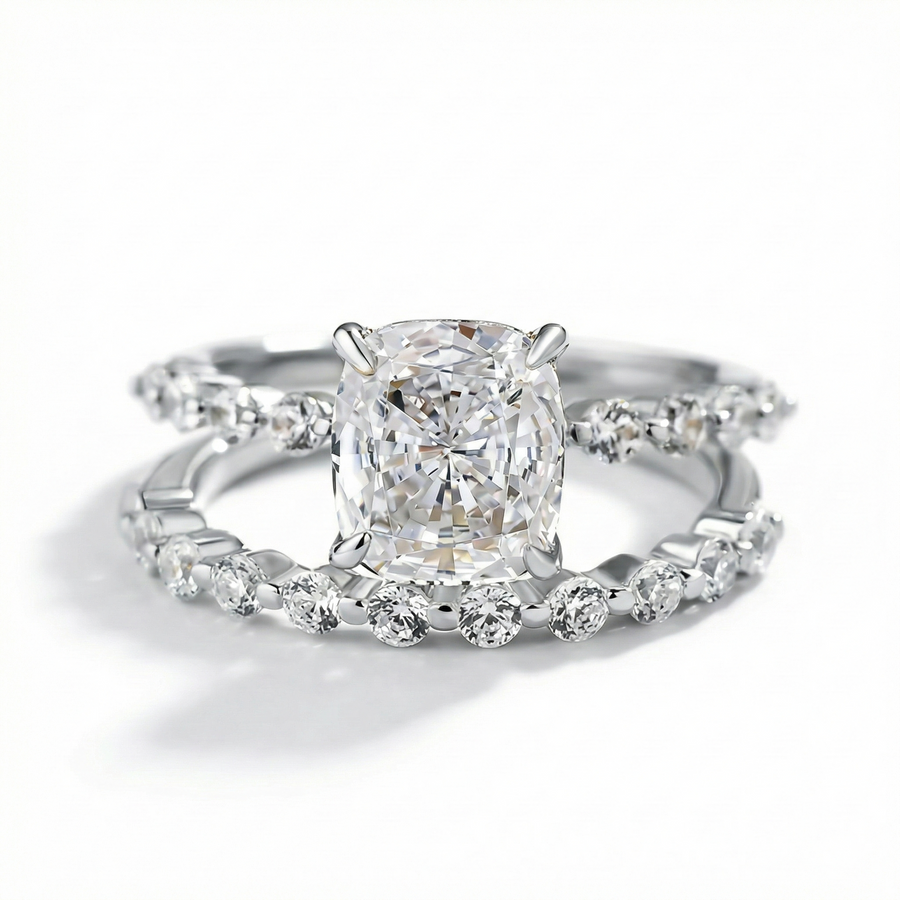 Bridal Cushion 2PC Ring Set | White Gold