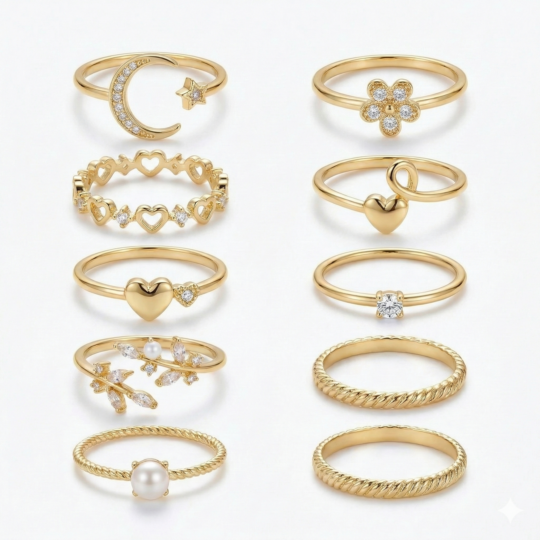 10 Pack of Bohemian Gold Rings