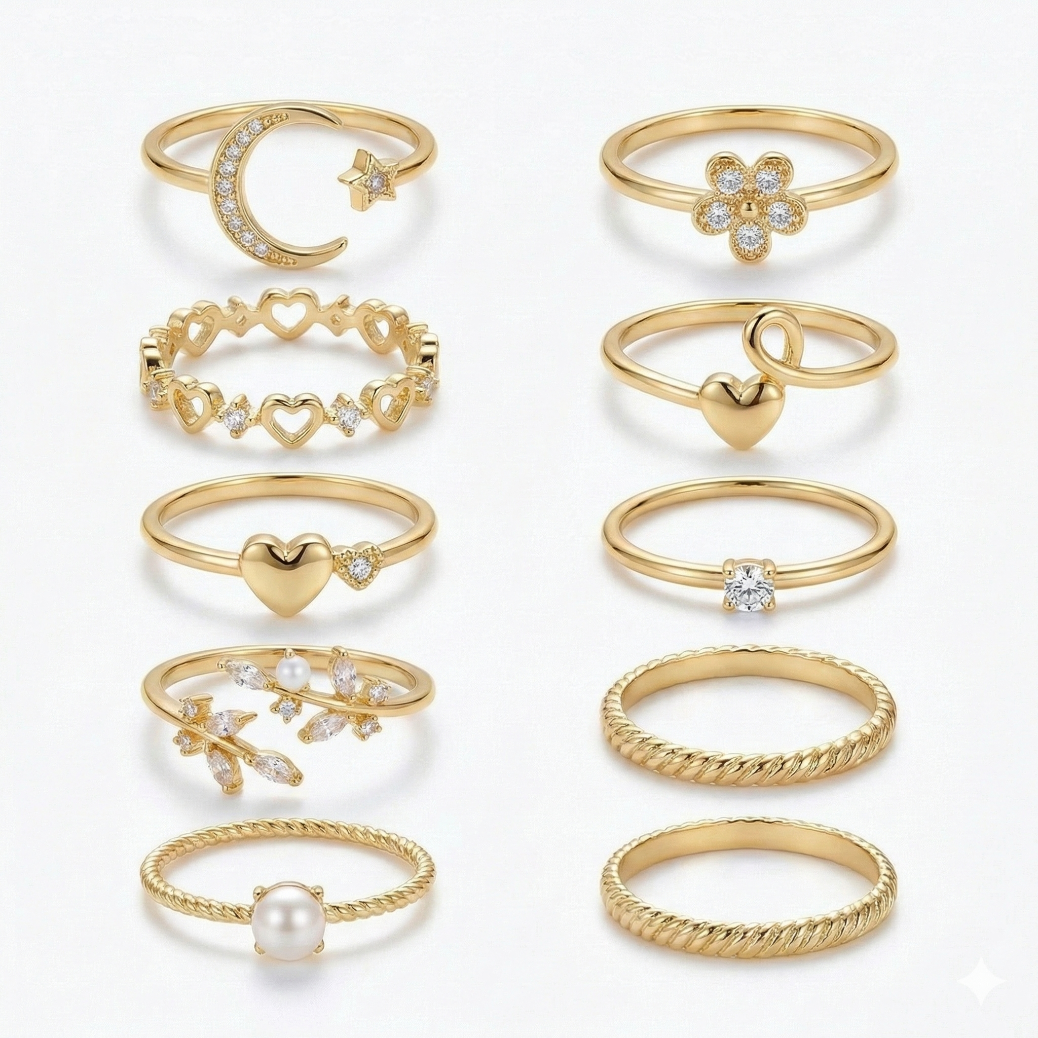 10 Pack of Bohemian Gold Rings