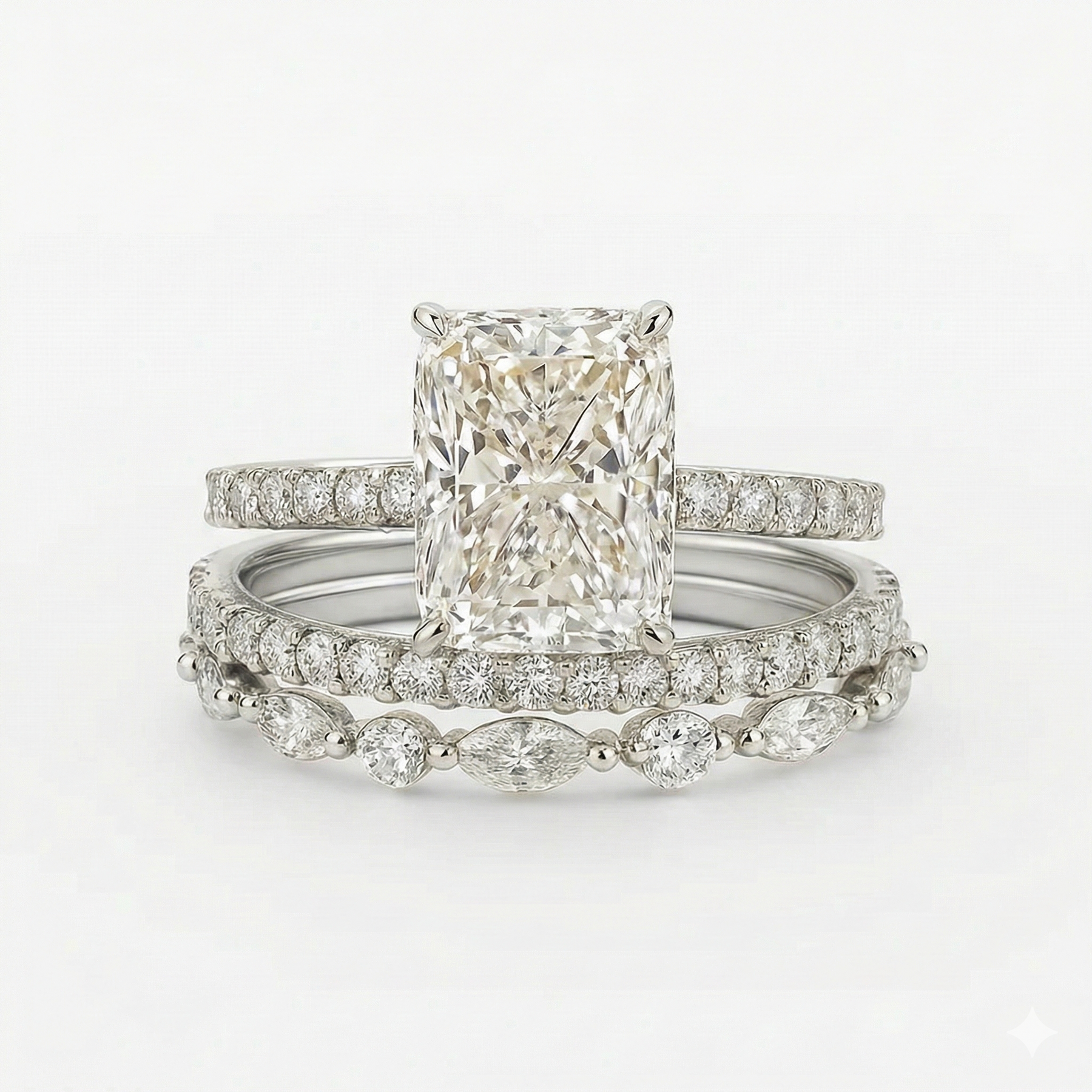 Jaily 3PC Wedding Ring Set | White Gold