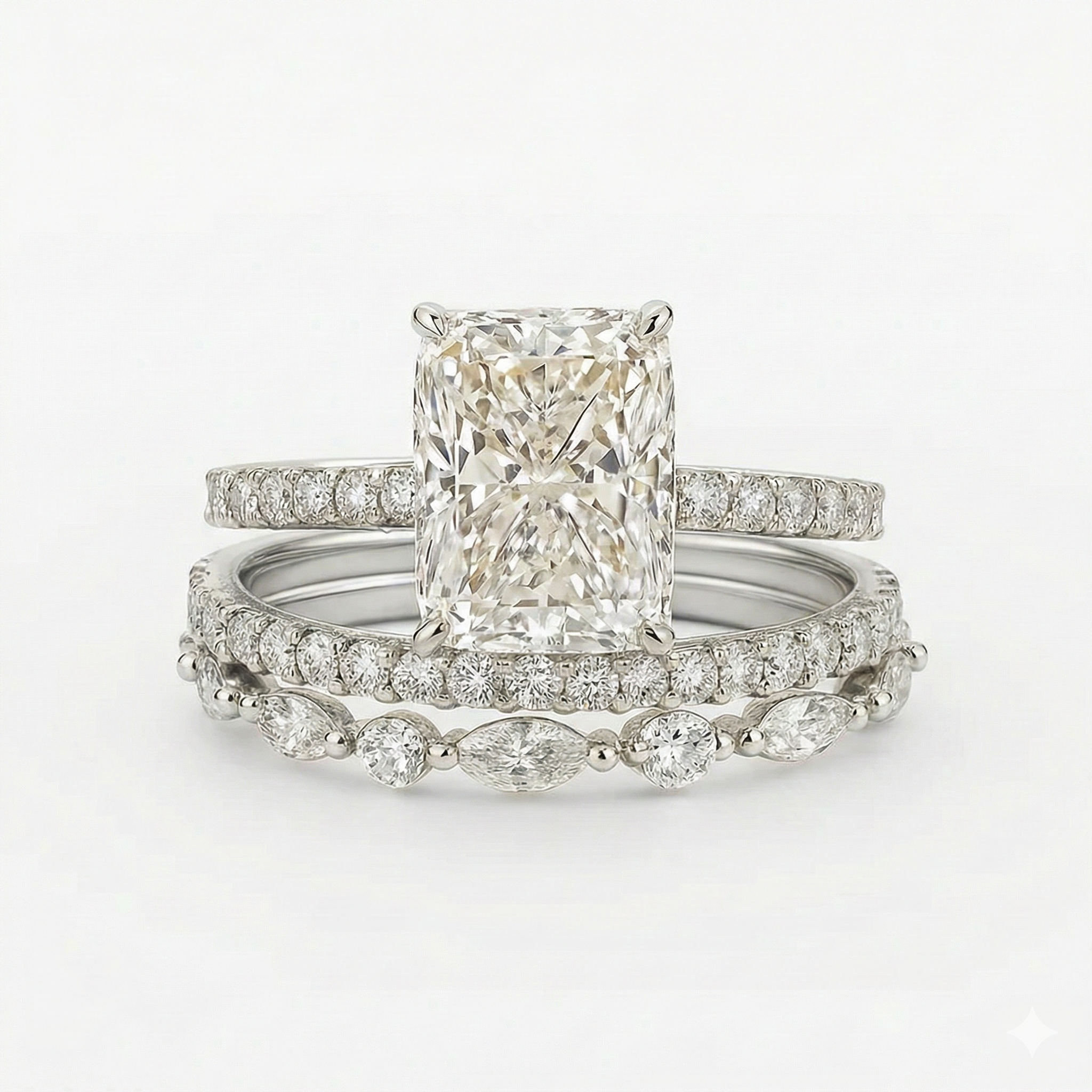 Jaily 3PC Wedding Ring Set | White Gold
