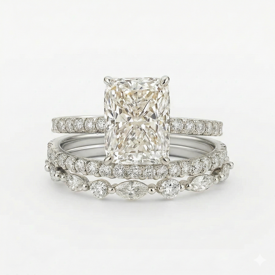Jaily 3PC Wedding Ring Set | White Gold