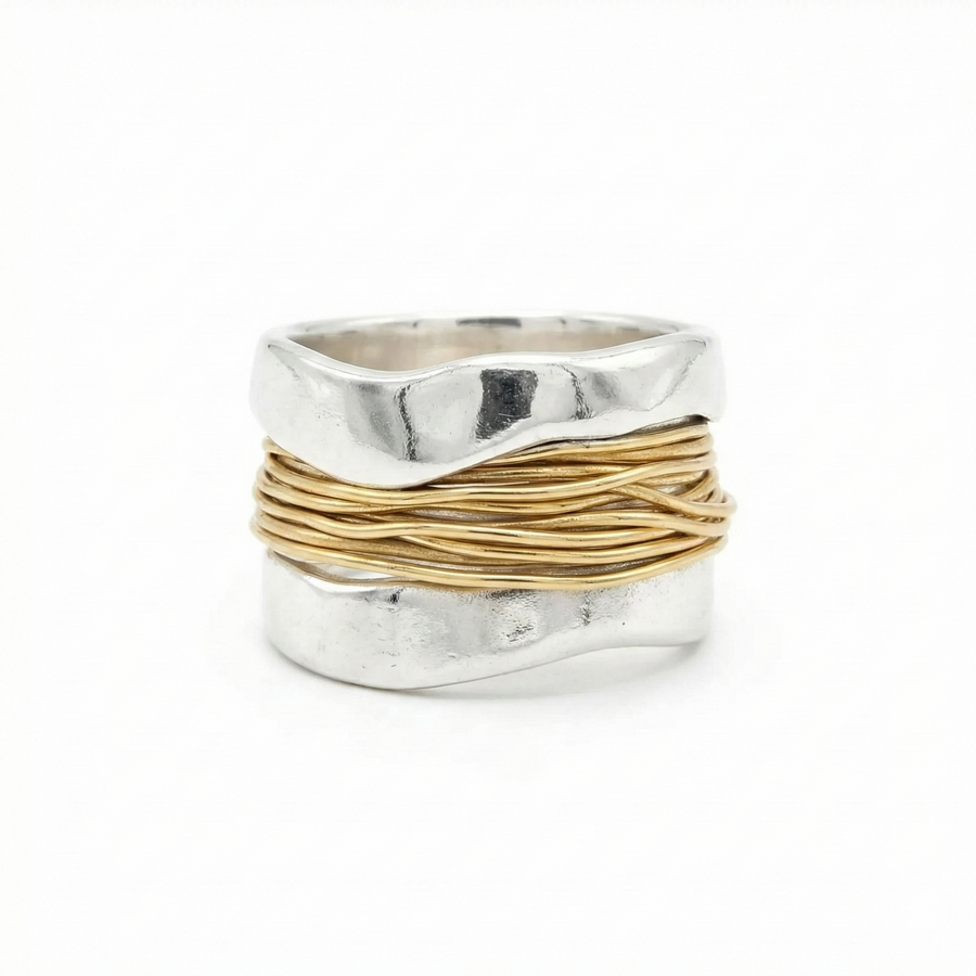 Silver-Golden Threads Ring