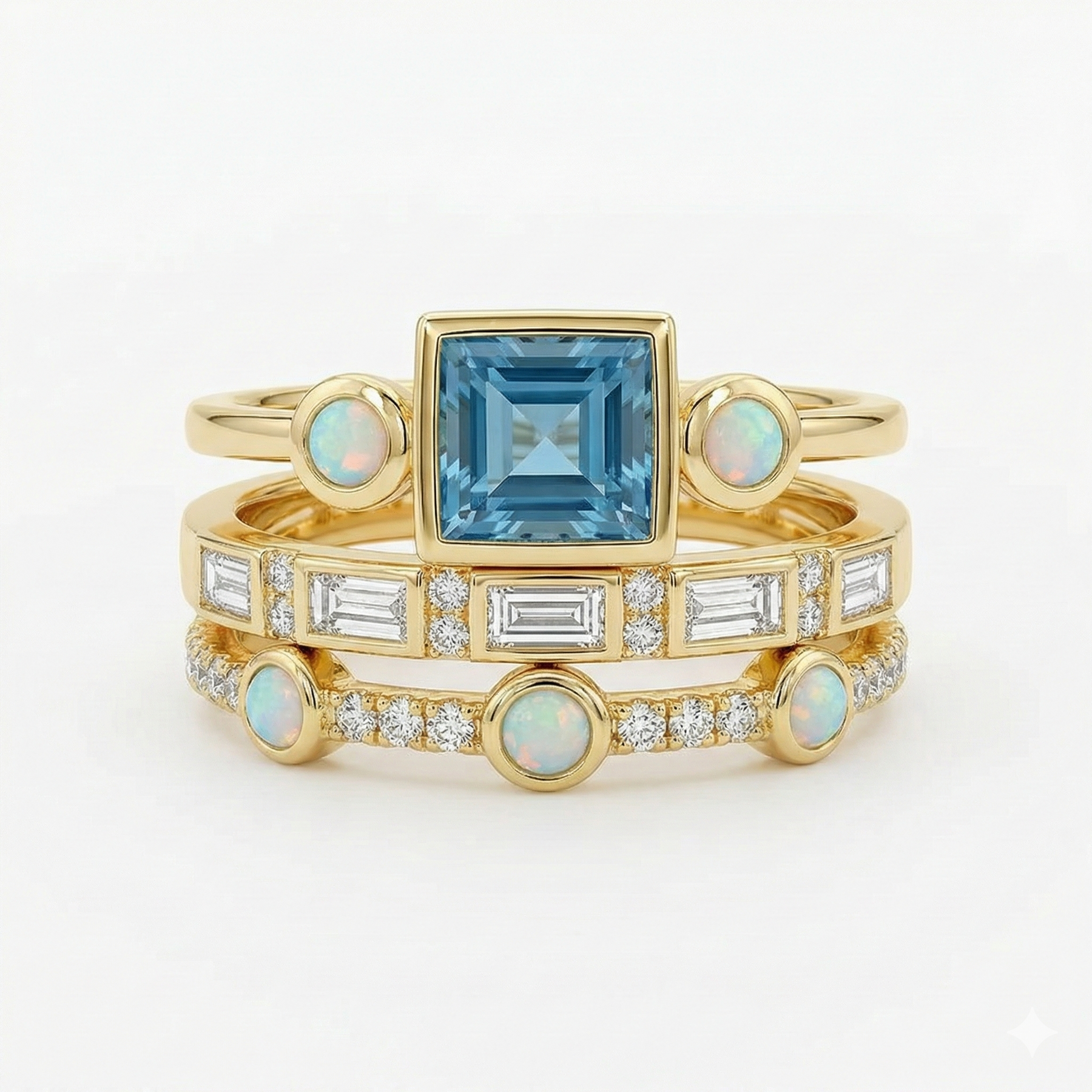 Ocean - Vintage Crystal Ring Set