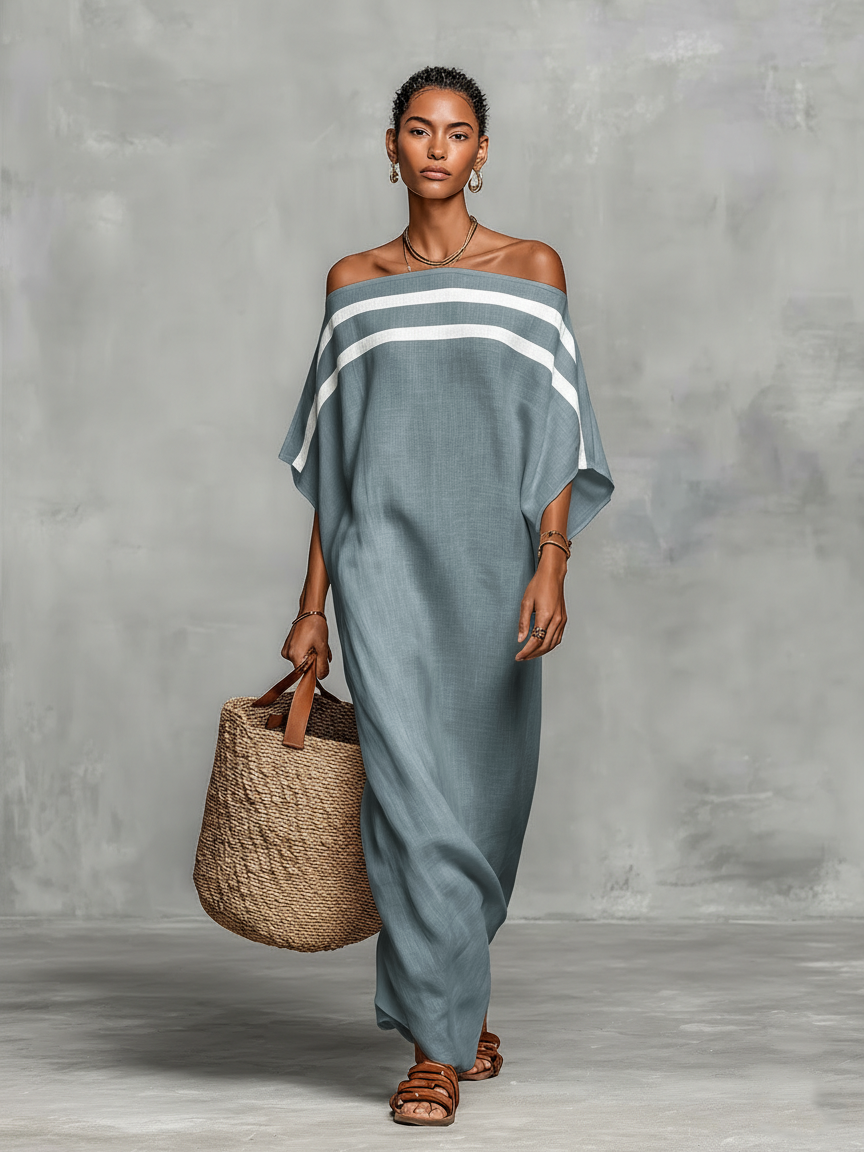 Viola - Abito Maxi Minimalista in Lino con Spalle Scoperte