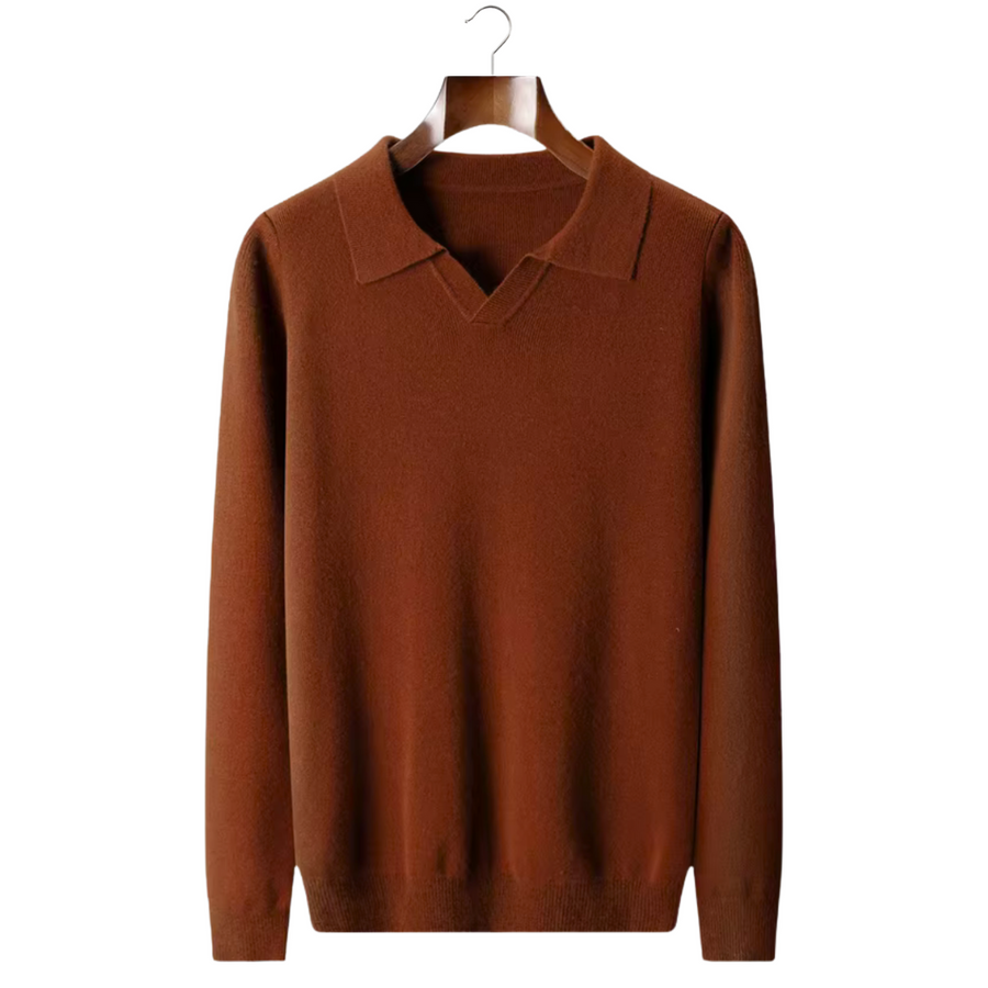 WOOL RIBBED BUTTONLESS POLO