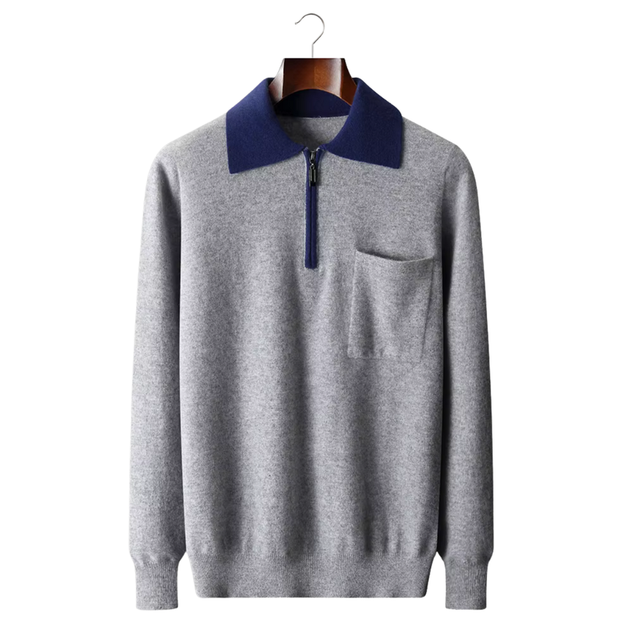 100% CASHMERE TWO TONE ZIPPER POLO