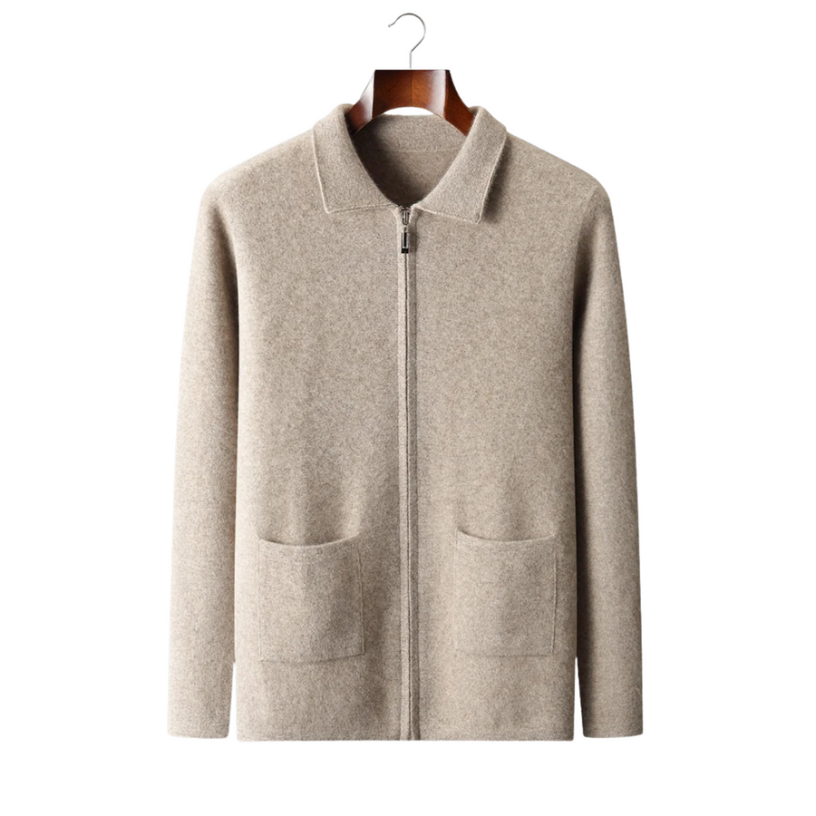 100% CASHMERE ZIPPER CARDIGAN