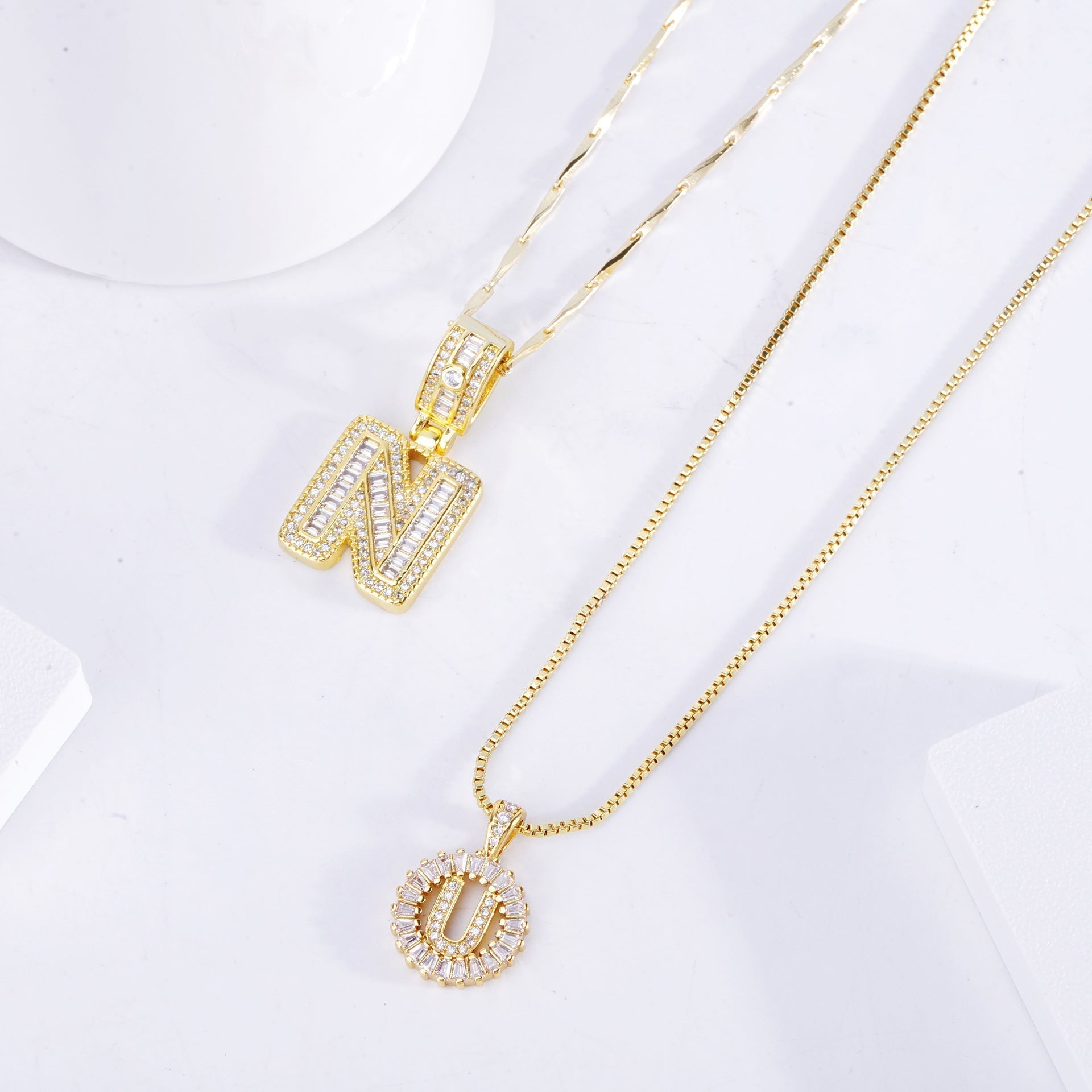 Moissanite letter initial necklace set | White Gold