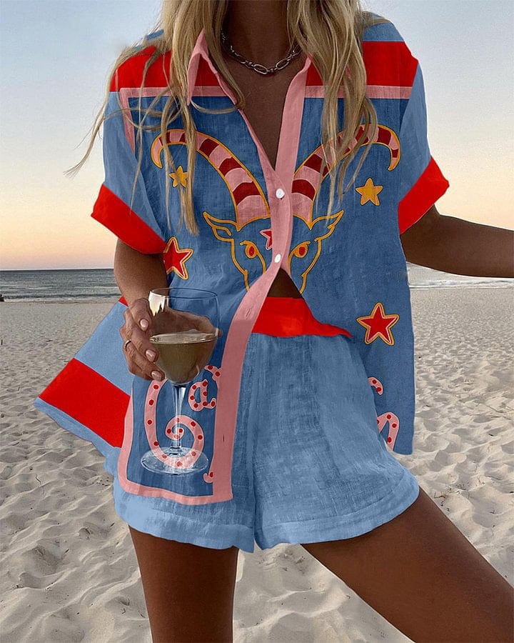 Marjorie | Comfortable Printed Two Piece Summer Shorts Set
