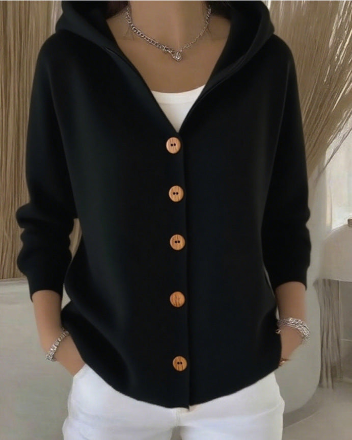 Sylvie™ | Cardigan lavorato a maglia con cappuccio e bottoni