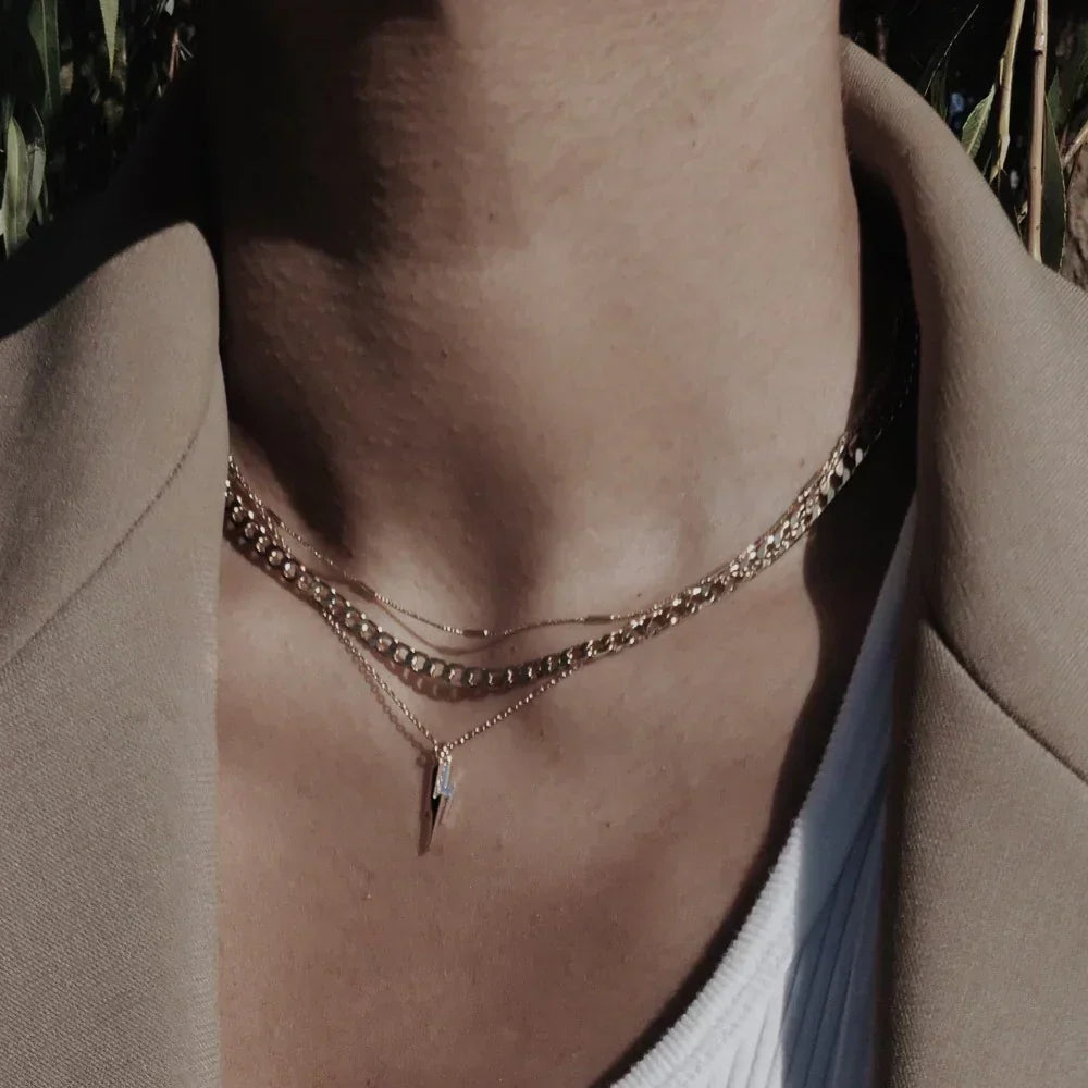 Flat Link Curb Chain Necklace | Gold