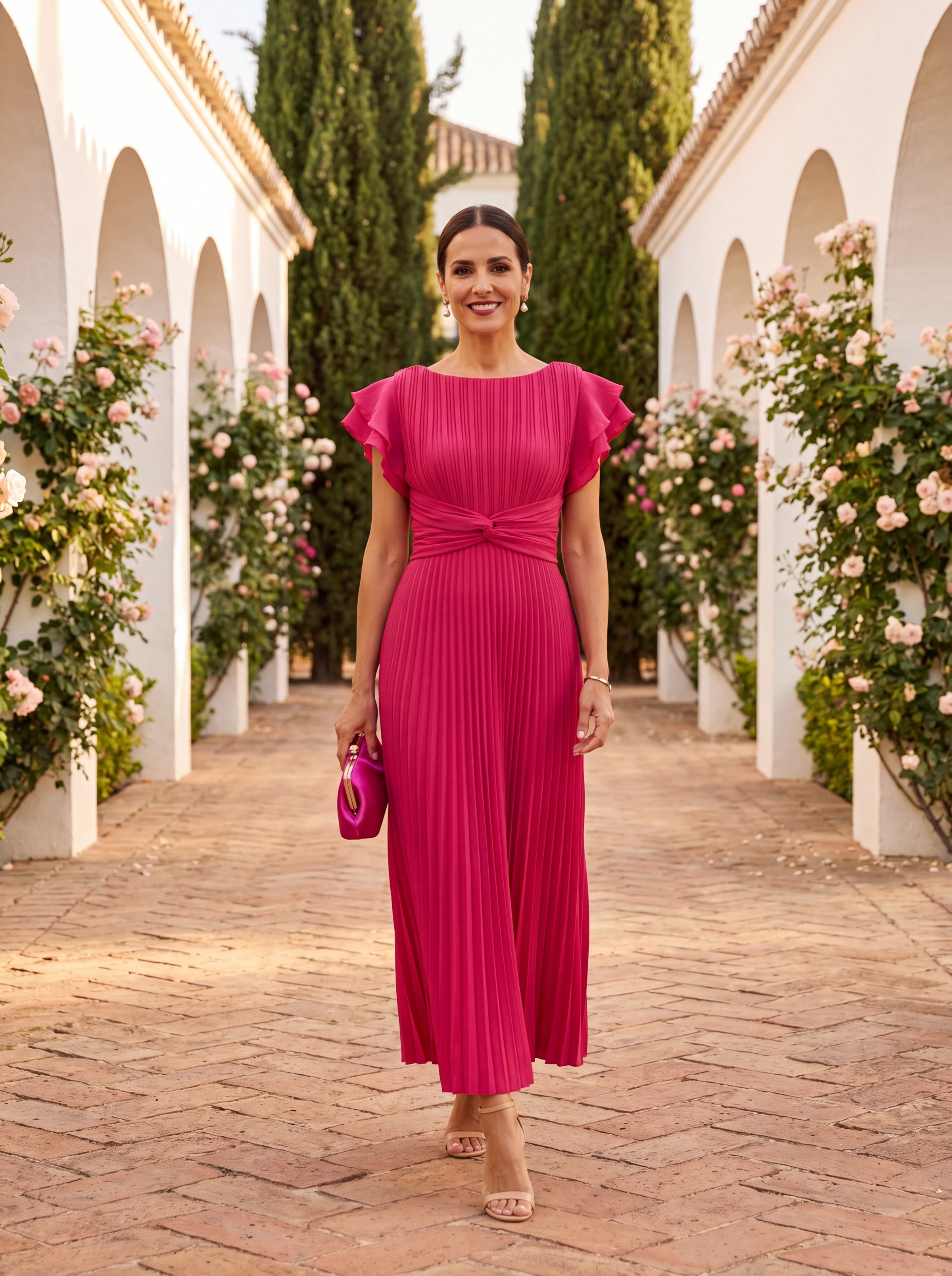 Seraphina | Elegante Maxi Abito Plissettato con Vita Annodata