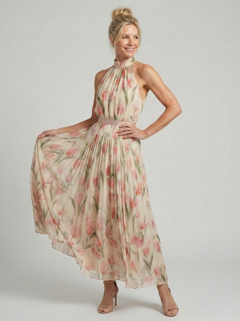 Aurelle | Abito Midi Floreale con Collo All'Americana