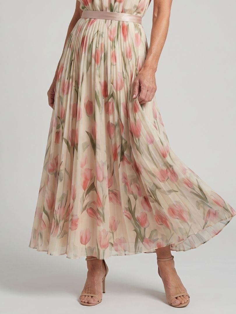 Aurelle | Abito Midi Floreale con Collo All'Americana