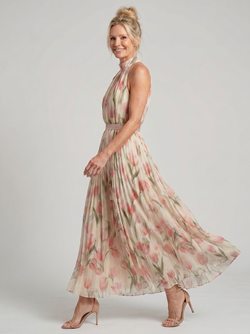 Aurelle | Abito Midi Floreale con Collo All'Americana